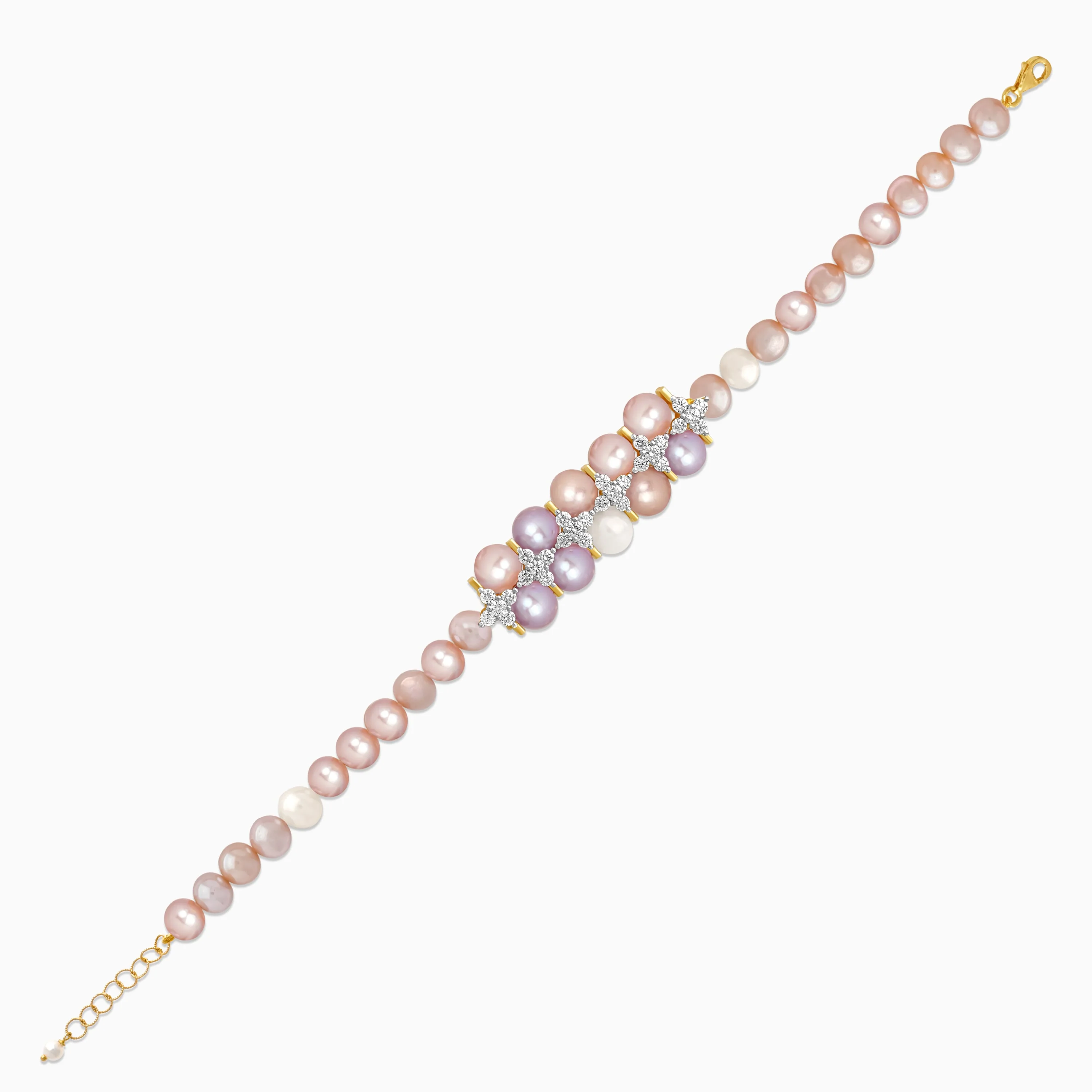 Multi-color pearls and natural diamonds Bracelet with 18k yellow gold | Danah Diamond collection - Image 2