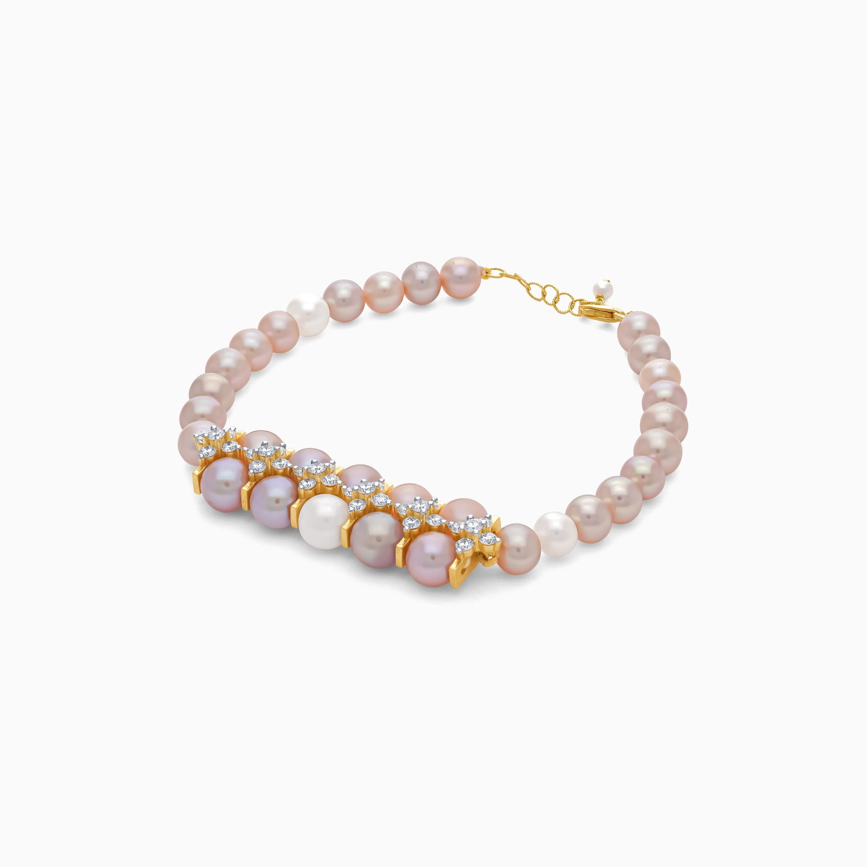 Multi-color pearls and natural diamonds Bracelet with 18k yellow gold | Danah Diamond collection - Image 3