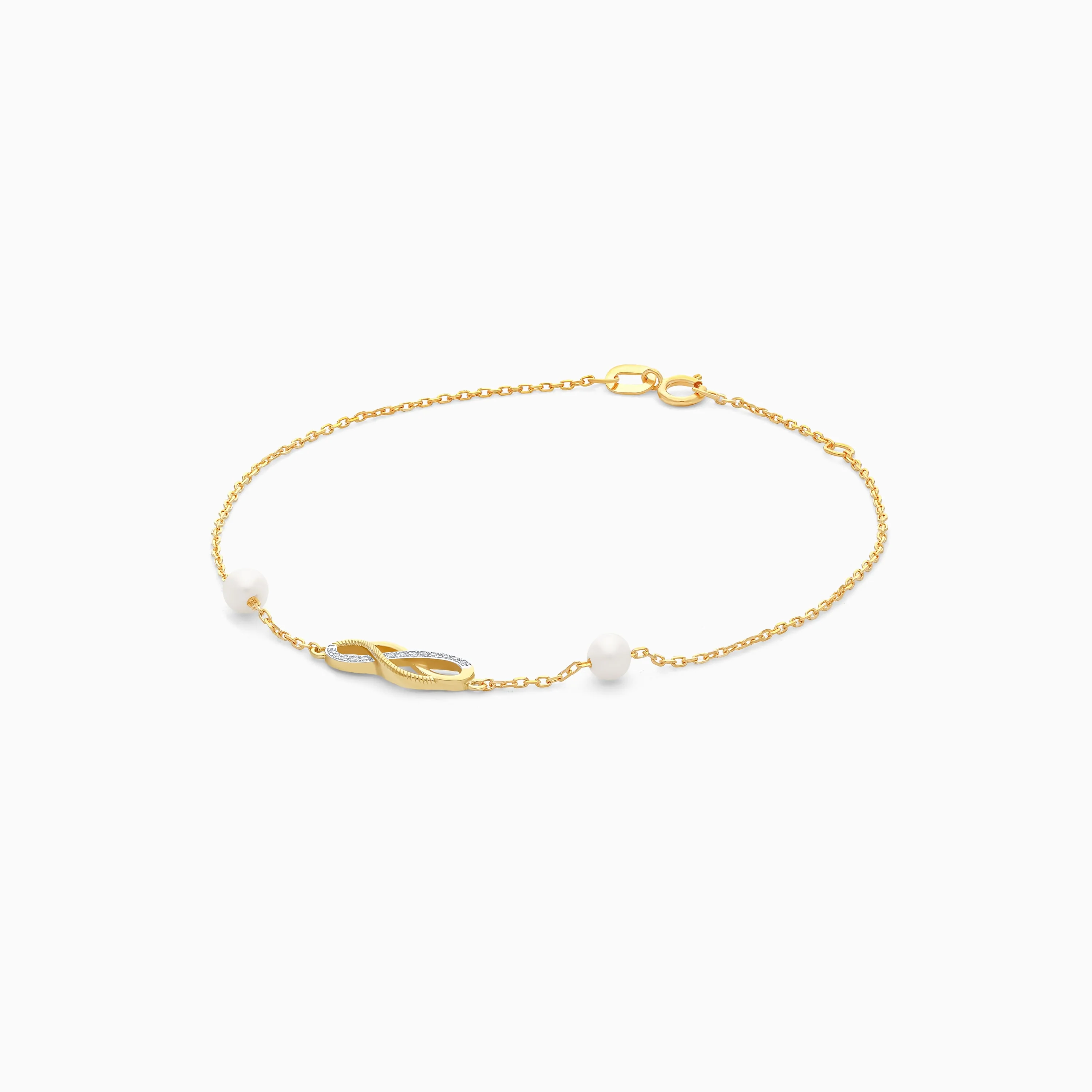 18K Yellow Gold Infinity Design Bracelet with Natural Diamonds and Pearls - Danah Diamond Collection - Image 3