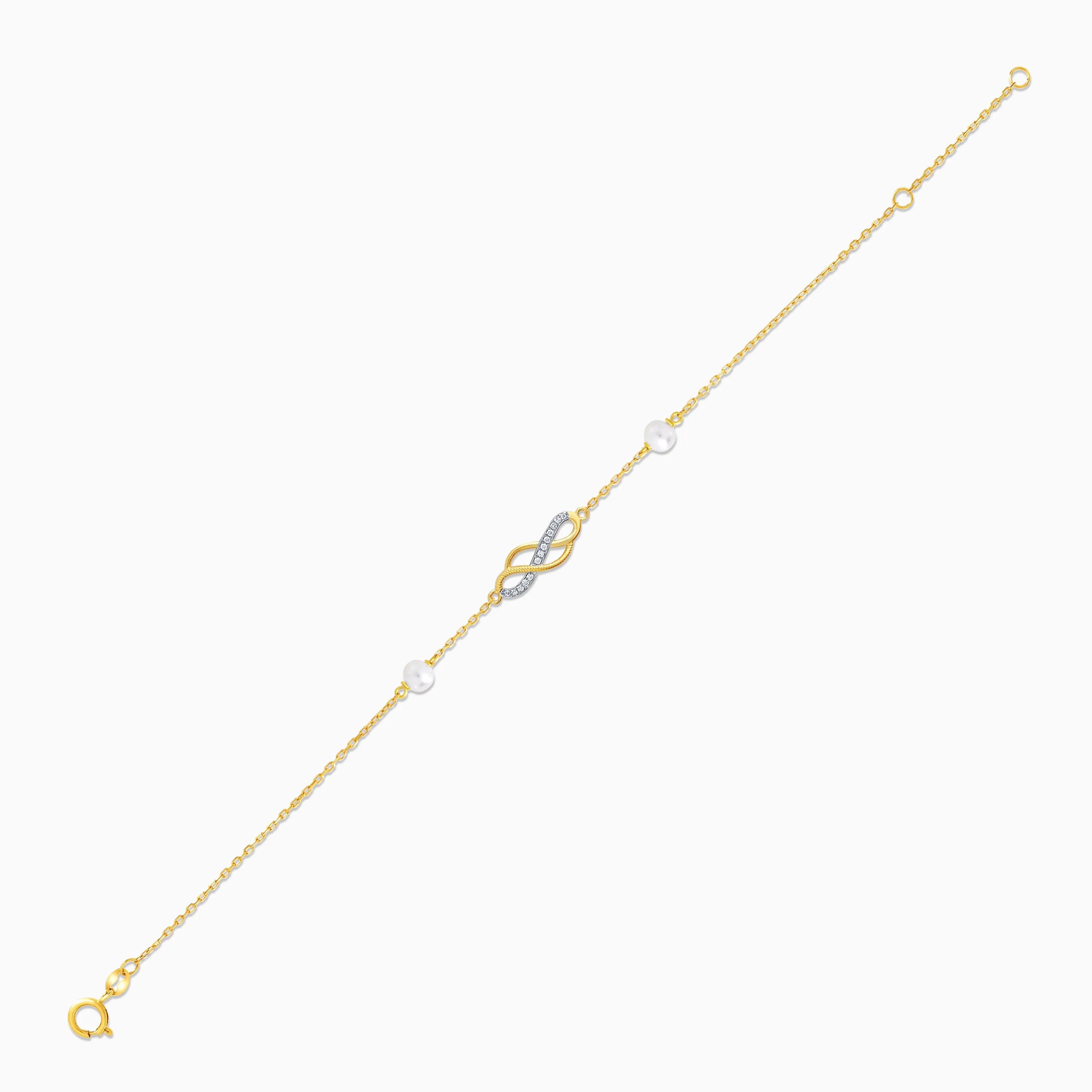 18K Yellow Gold Infinity Design Bracelet with Natural Diamonds and Pearls - Danah Diamond Collection - Image 4