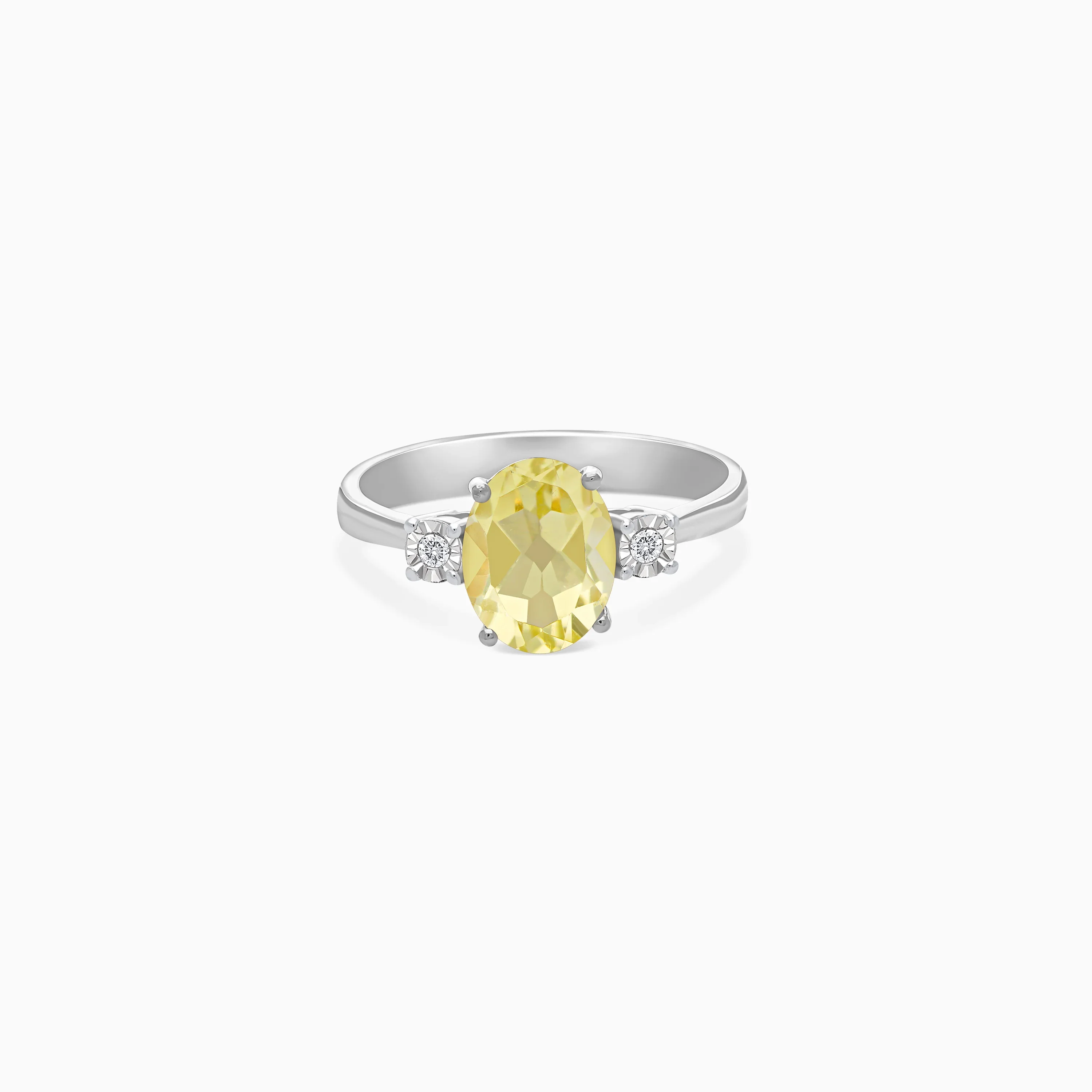 18K White Gold Ring with Natural Diamond and Lemon quartz stone | Colour Classic - Image 2