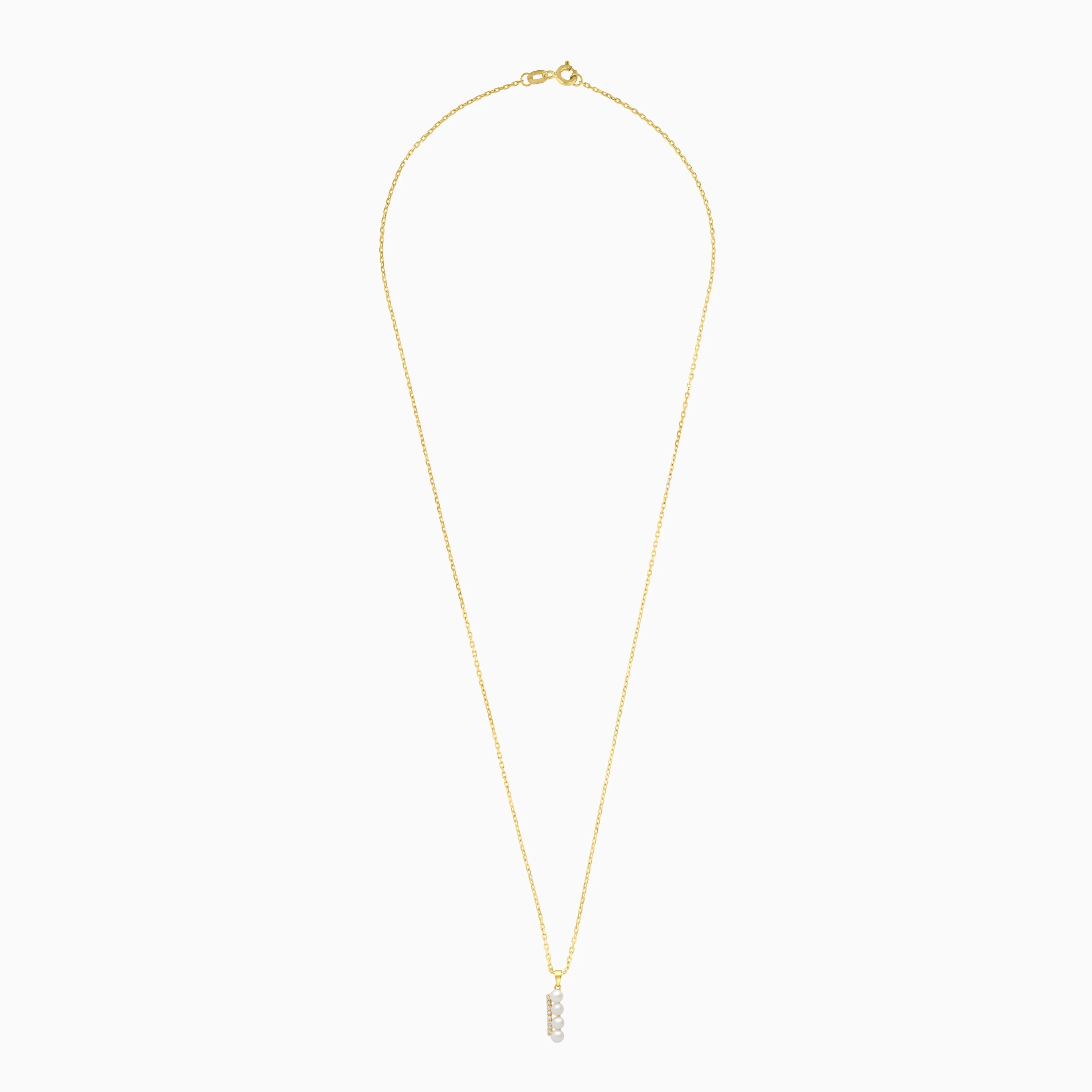 18k yellow gold necklace features 4 pearls aligning with zircon stones - Image 3