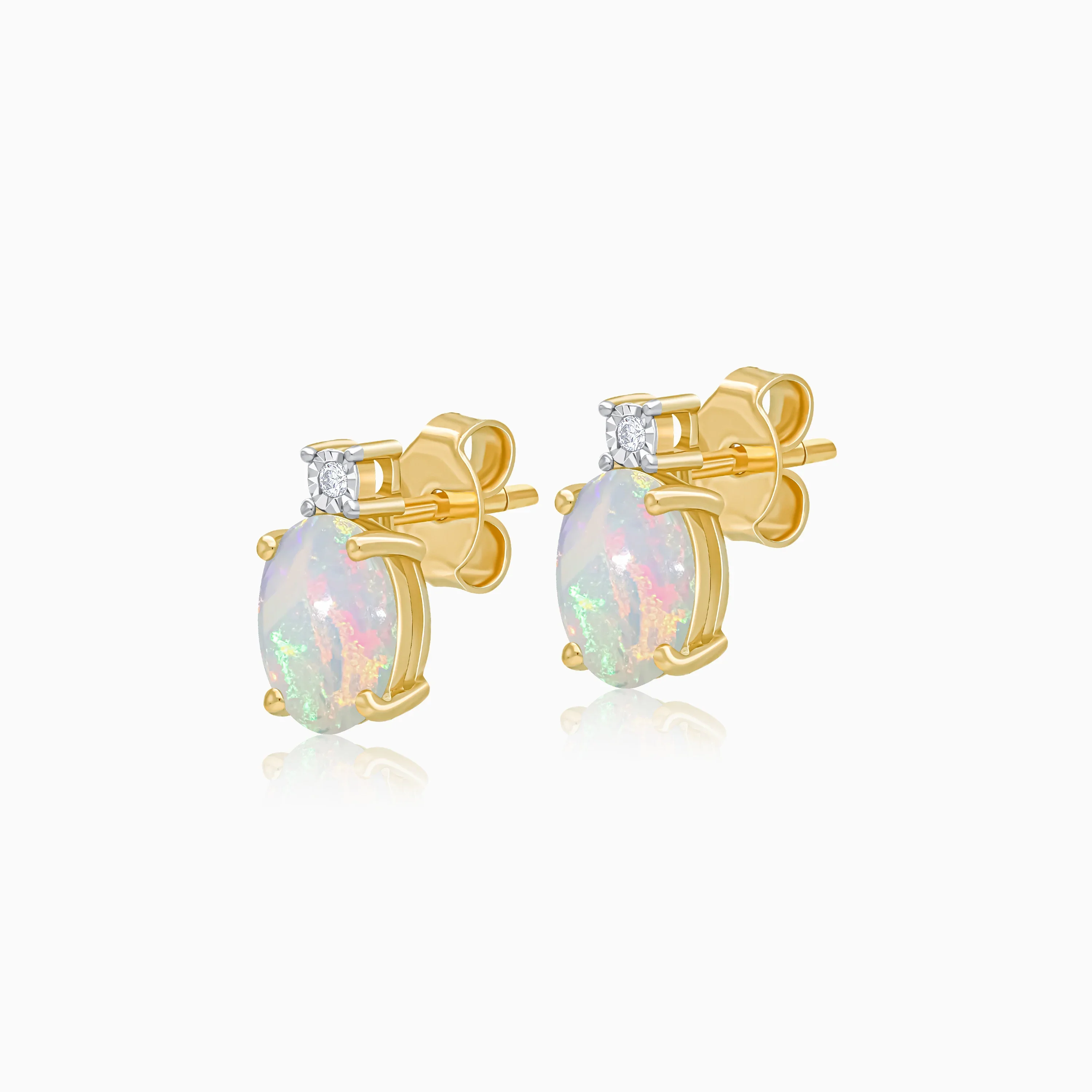 18k Yellow Gold Earrings with Opal & Natural Diamonds | Colour Classic Collection - Image 3