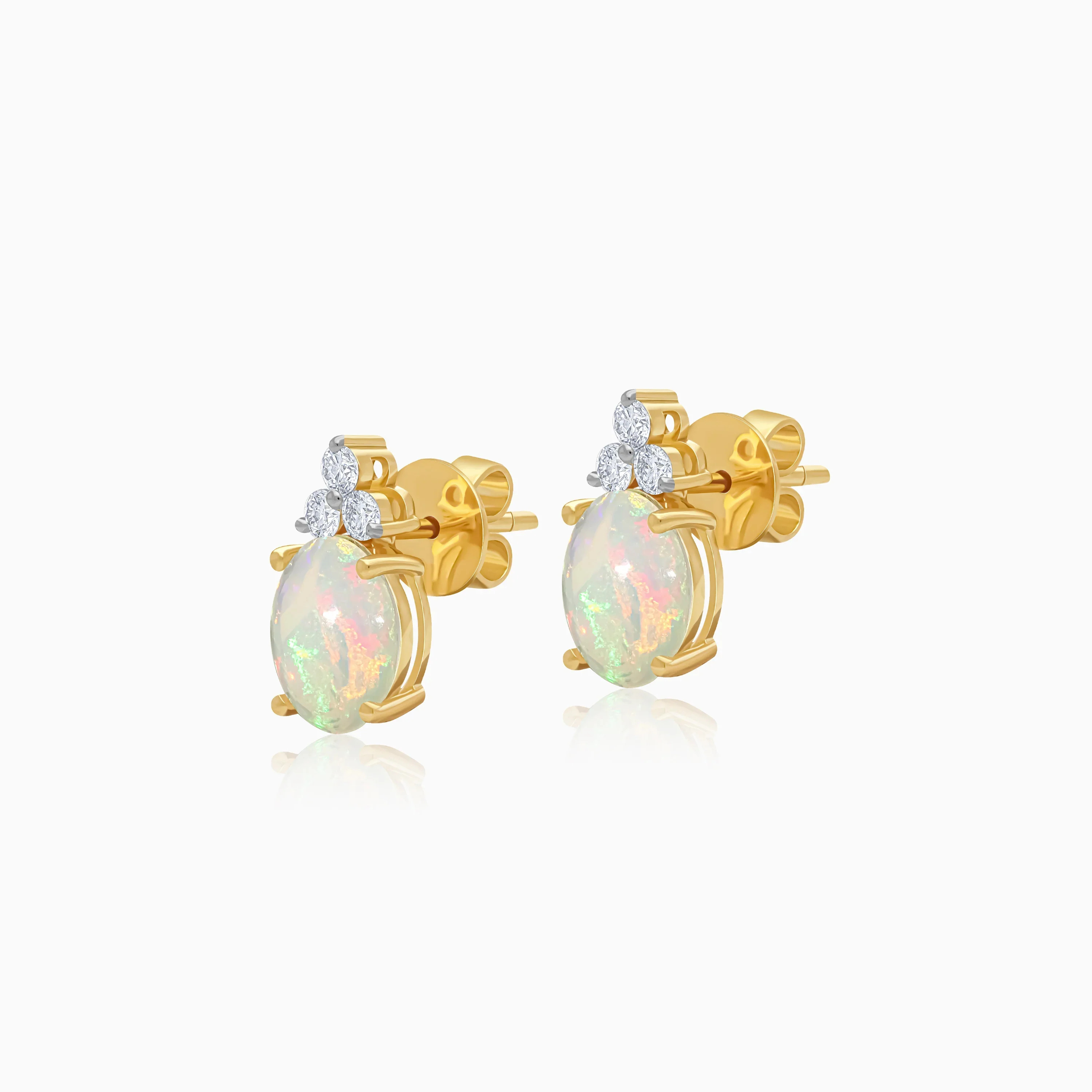 Opal & Natural Diamond Earrings in Warm 18k Yellow Gold - Image 2