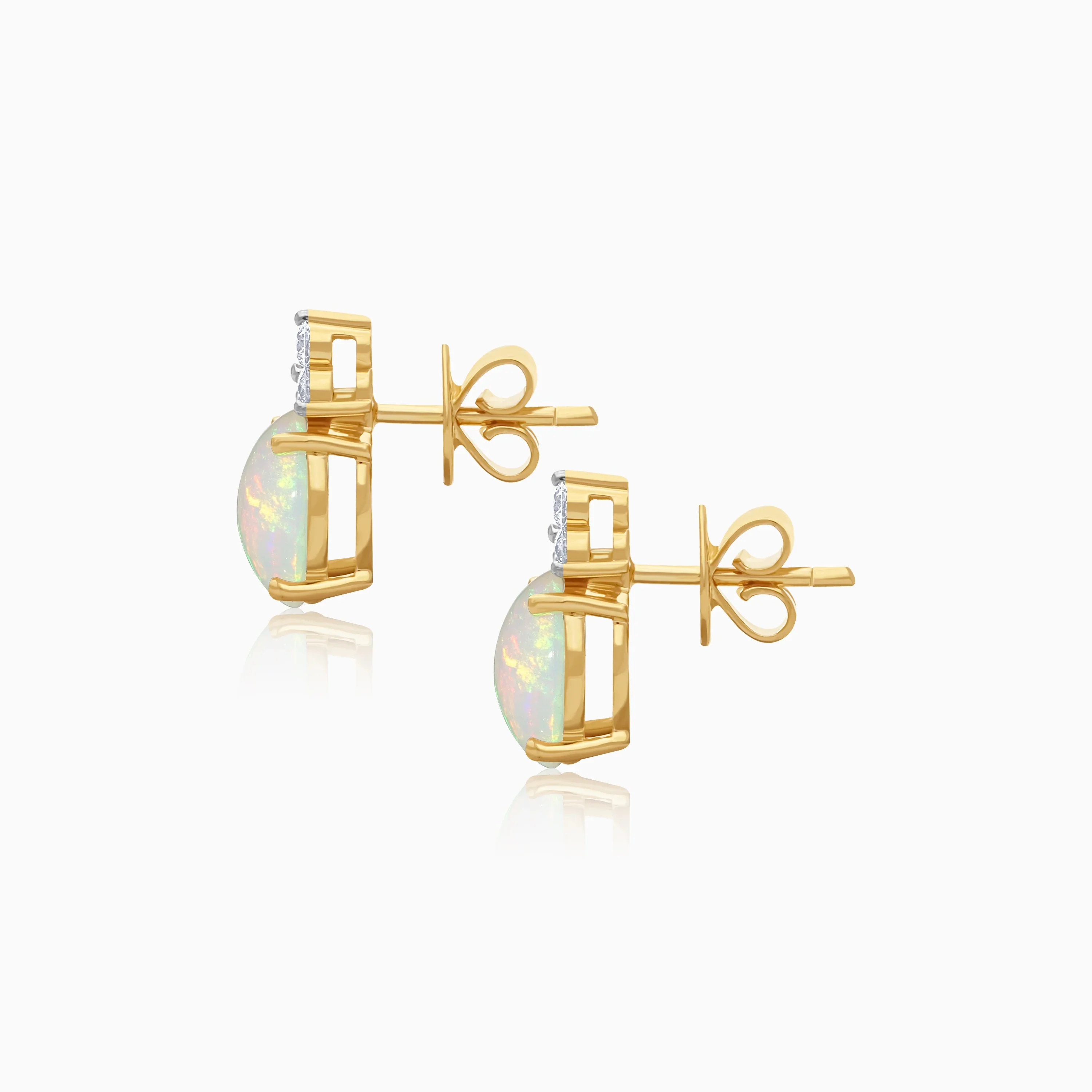 Opal & Natural Diamond Earrings in Warm 18k Yellow Gold - Image 3