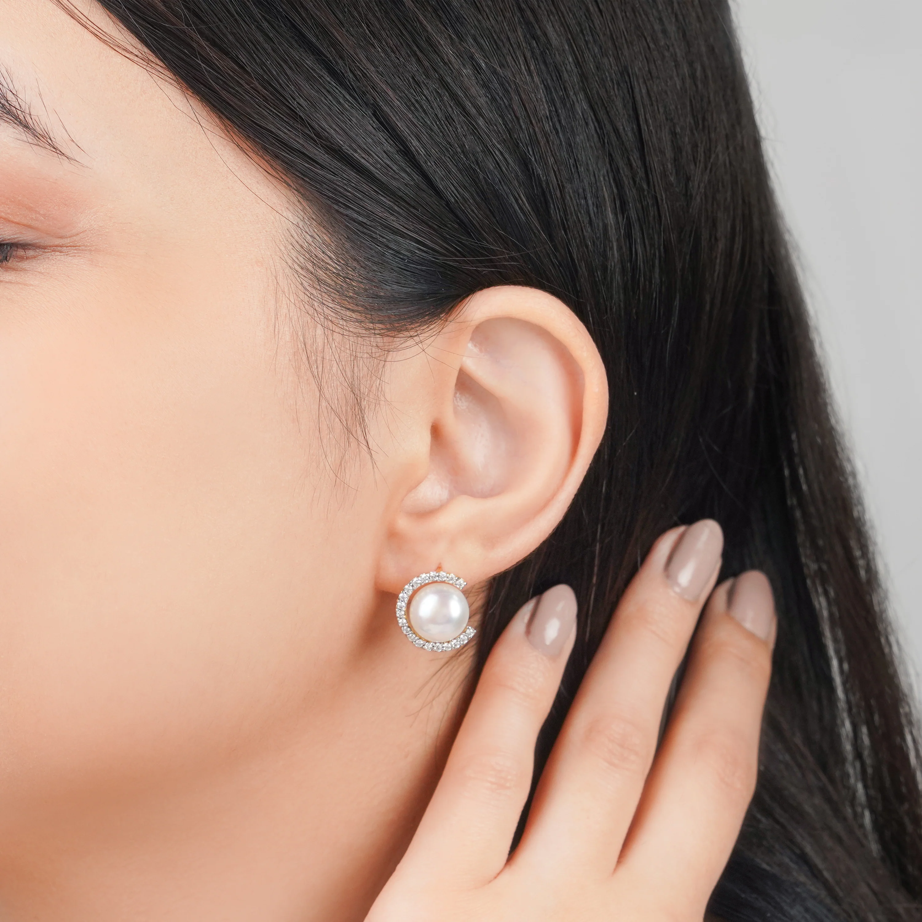18k Yellow Gold Pearl & Zircon Earrings | Danah Collection - Image 2