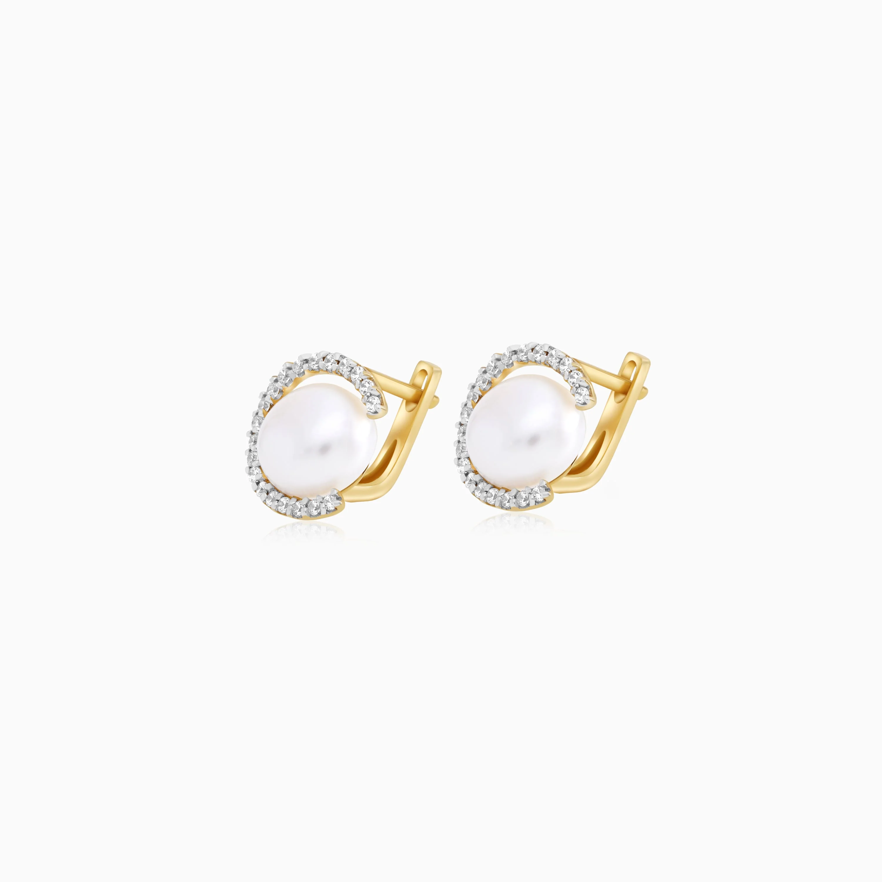 18k Yellow Gold Pearl & Zircon Earrings | Danah Collection - Image 3