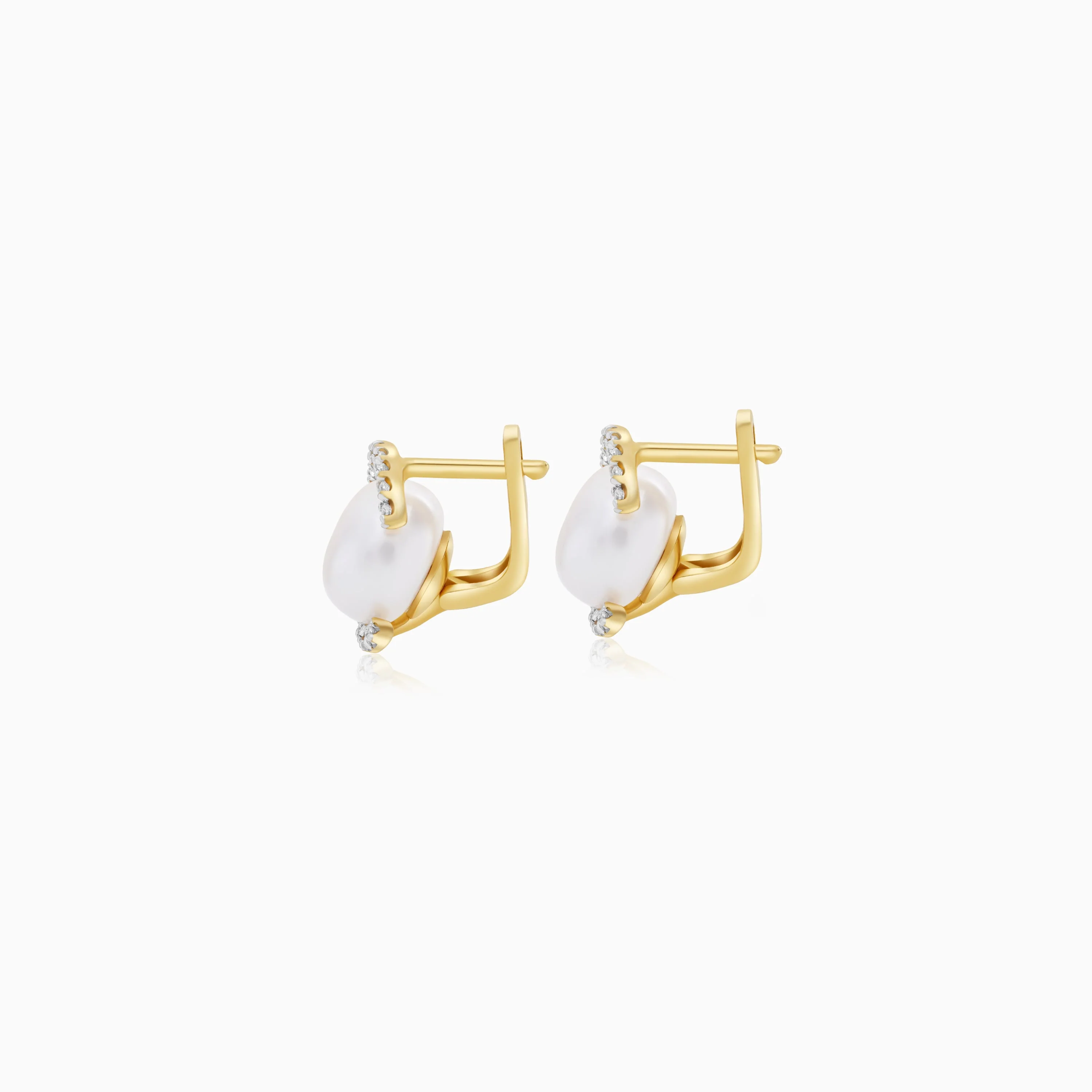 18k Yellow Gold Pearl & Zircon Earrings | Danah Collection - Image 4