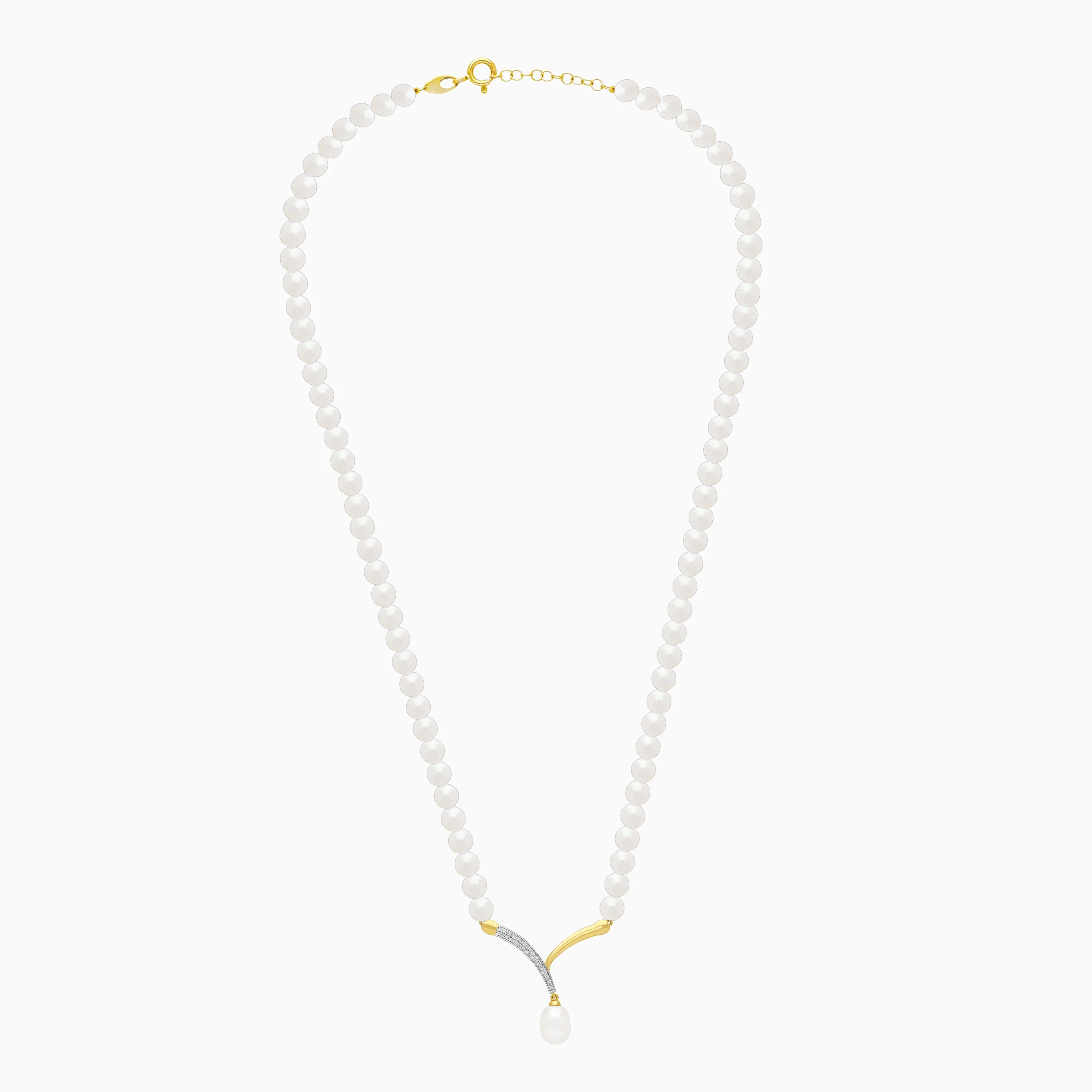 18k Yellow Gold Pearl Necklace with Natural Diamonds | Danah Diamond Collection - Image 3