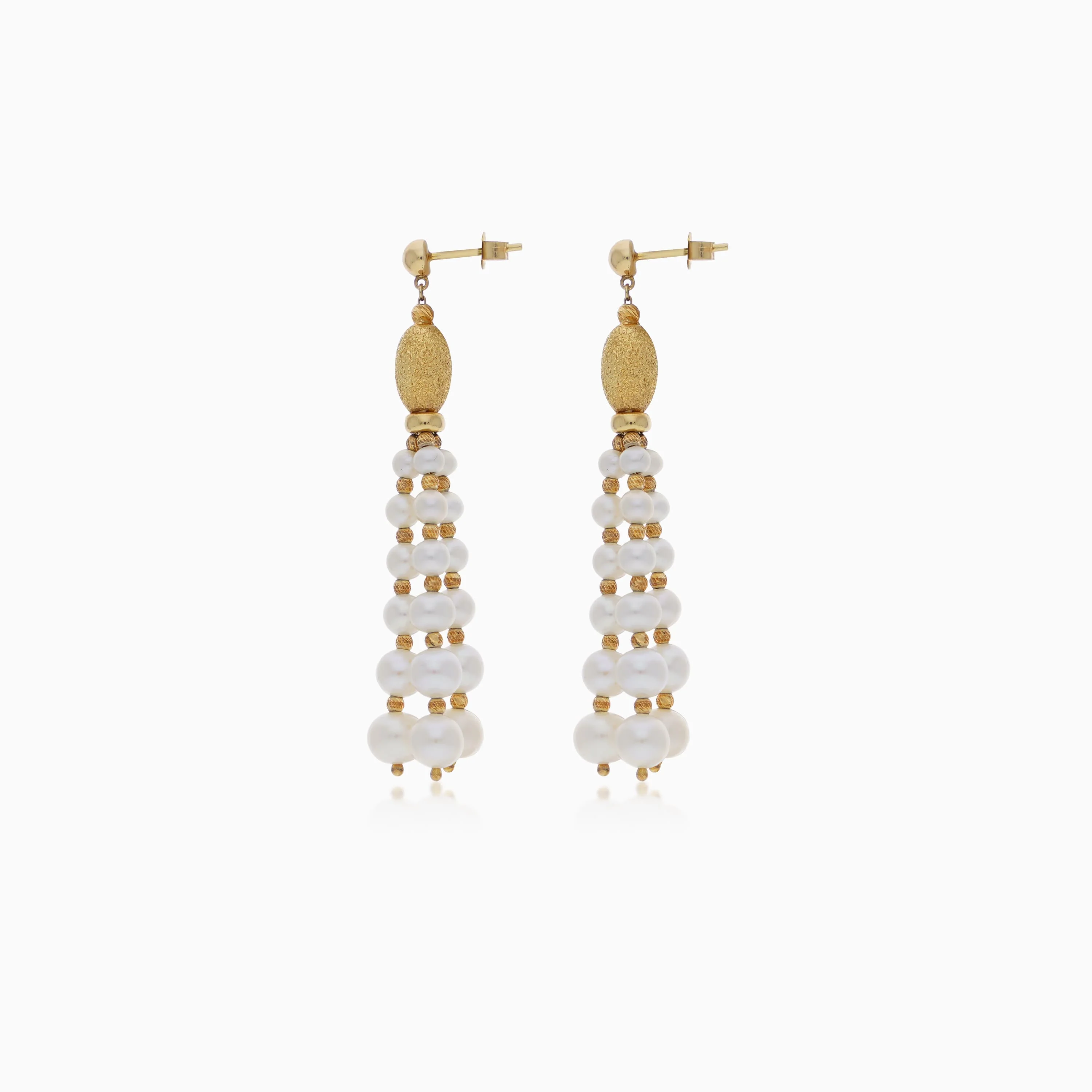 18k Yellow Gold Earrings with Dangling Pearls | Danah Collection - Image 3