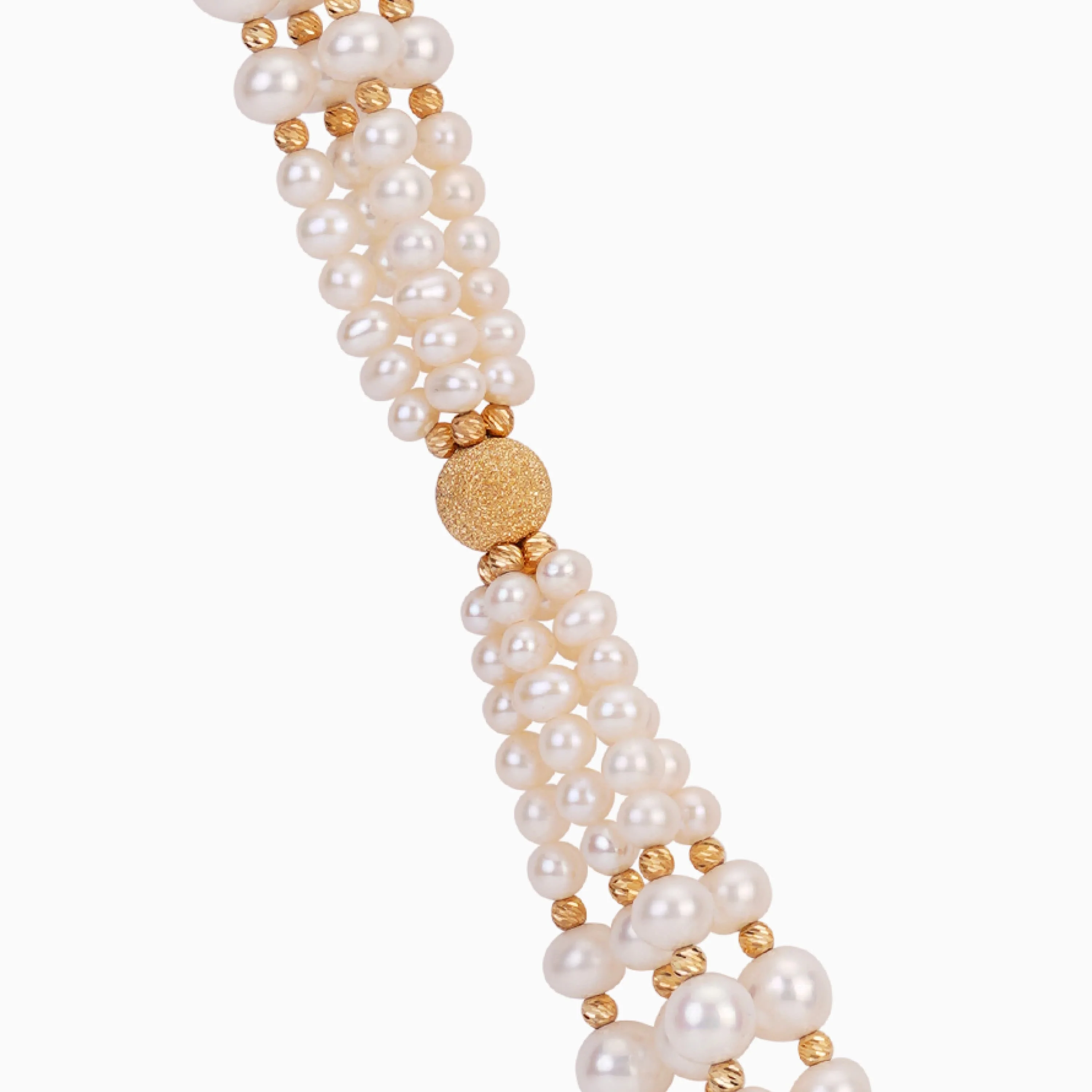 18k Yellow Gold Long Necklace with Oval & Round Pearl Design | Danah Collection - Image 4