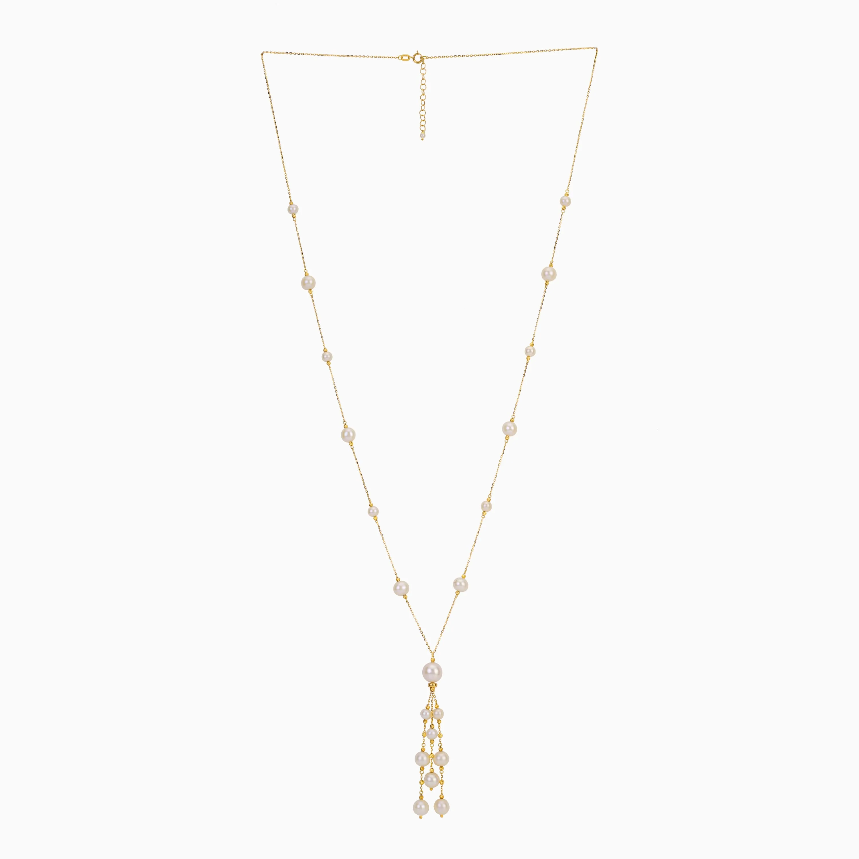 18k Yellow Gold Long Necklace with Pearls | Danah Collection - Image 3