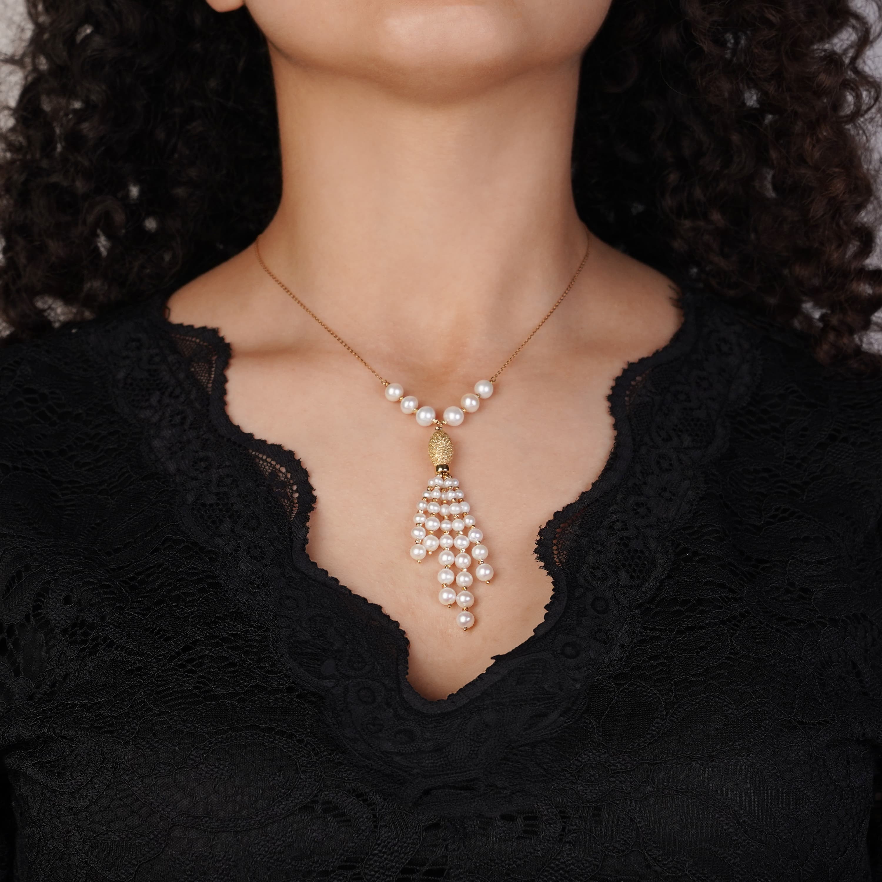 18k Yellow Gold Necklace Decorated with Pearls | Danah Collection - Image 2