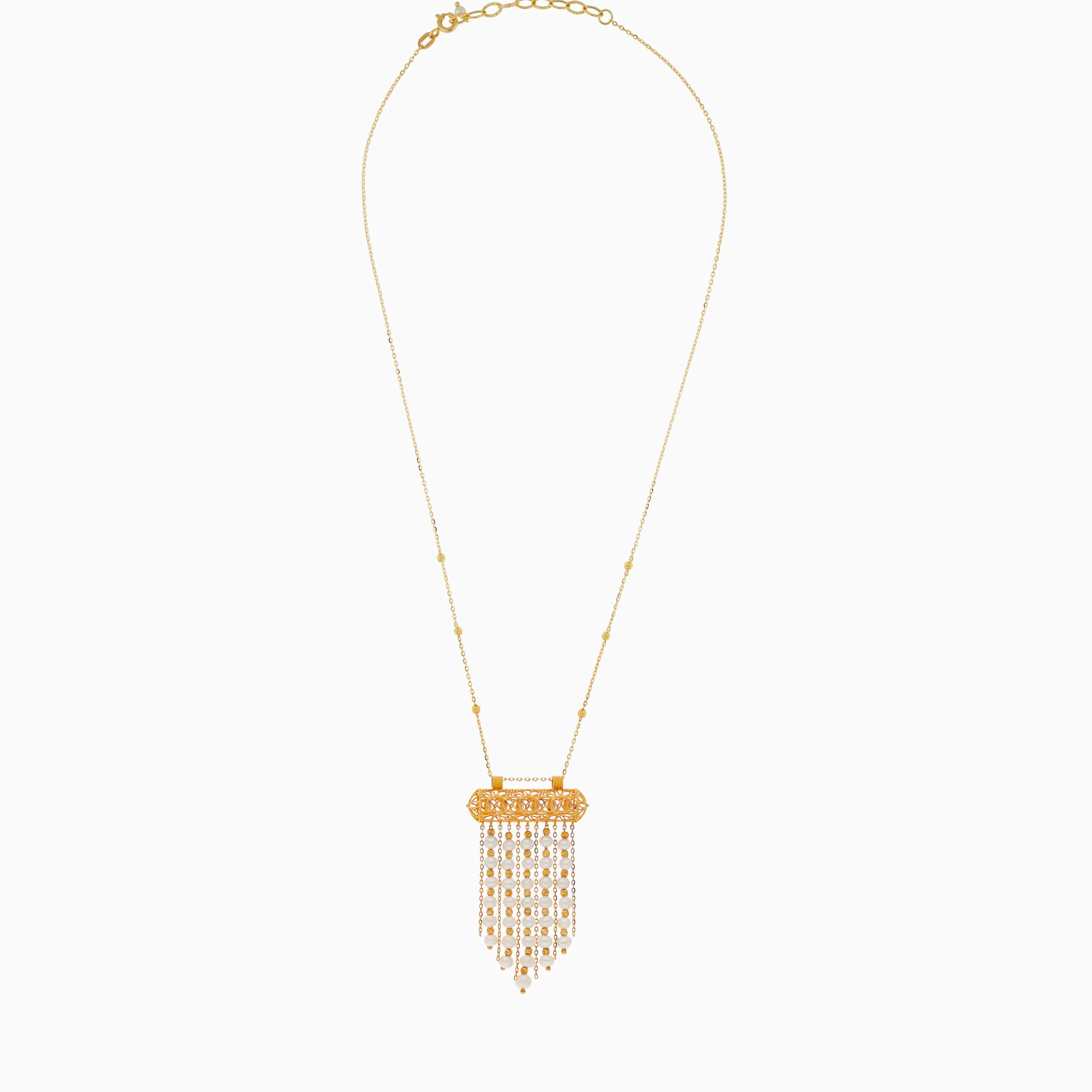 18k Yellow Gold Necklace with Dangling Pearls | Danah Collection - Image 3