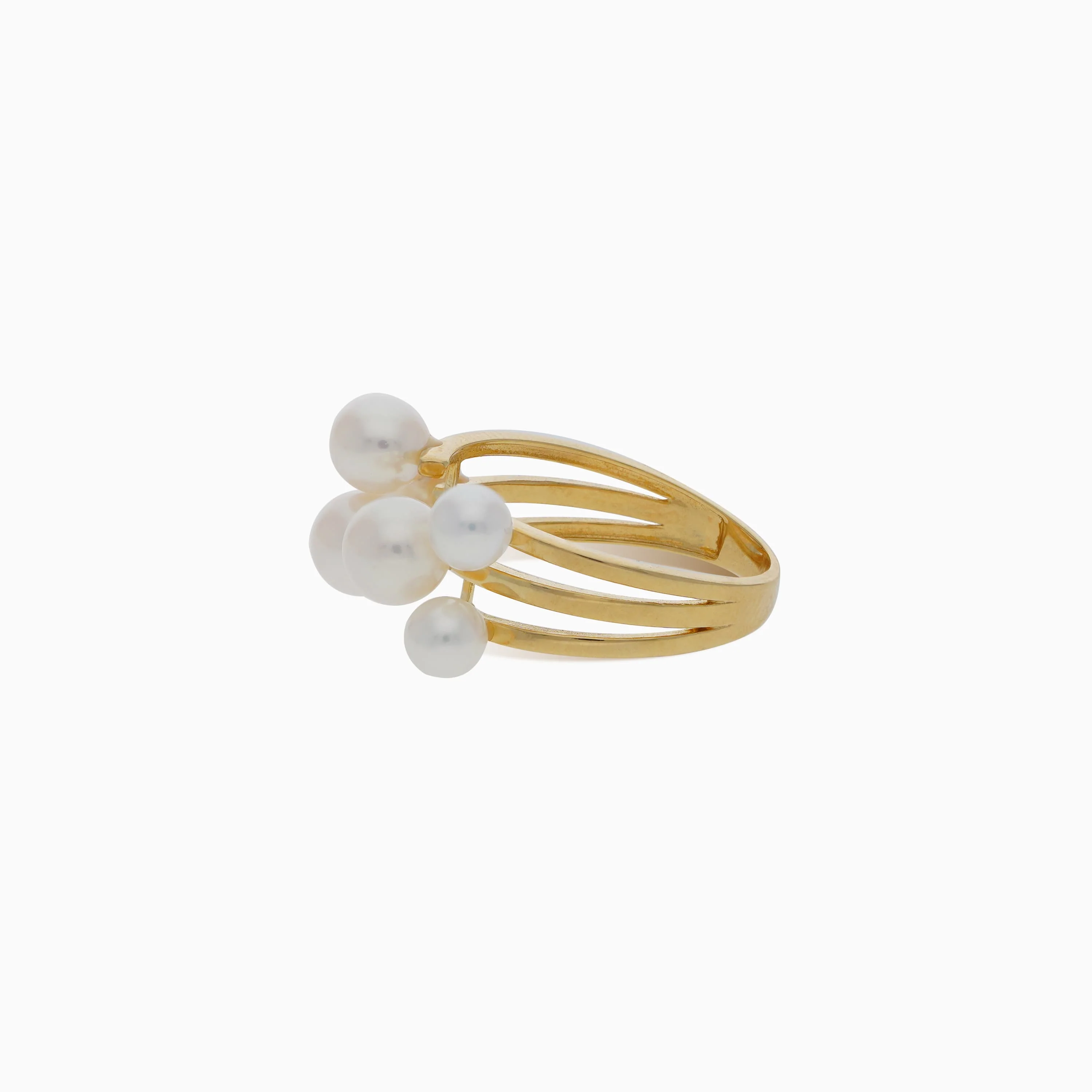 18k Yellow Gold Open Ring with Pearls | Danah Collection - Image 3