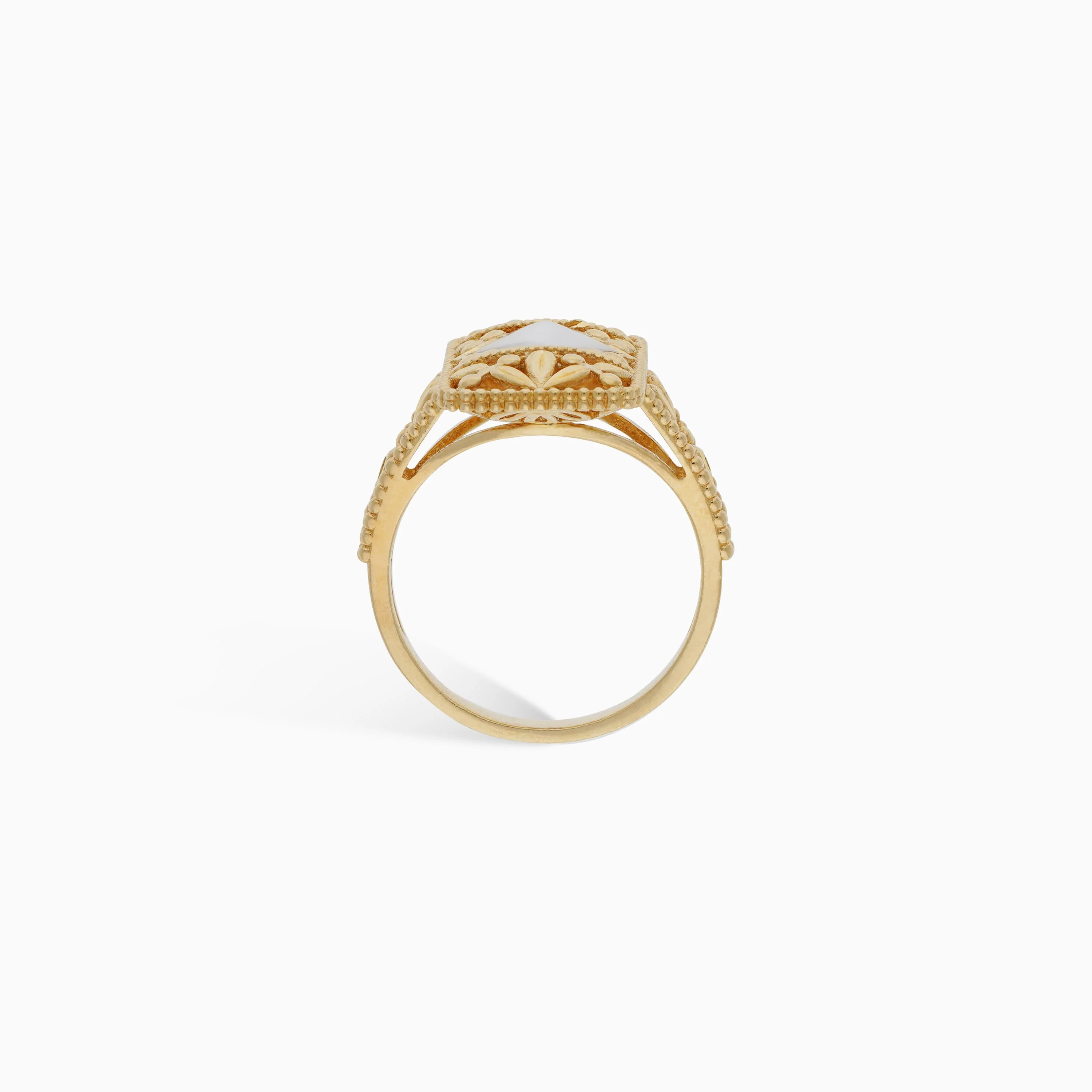 18k Yellow Gold Ring with Mother of Pearl | Danah Collection - Image 3