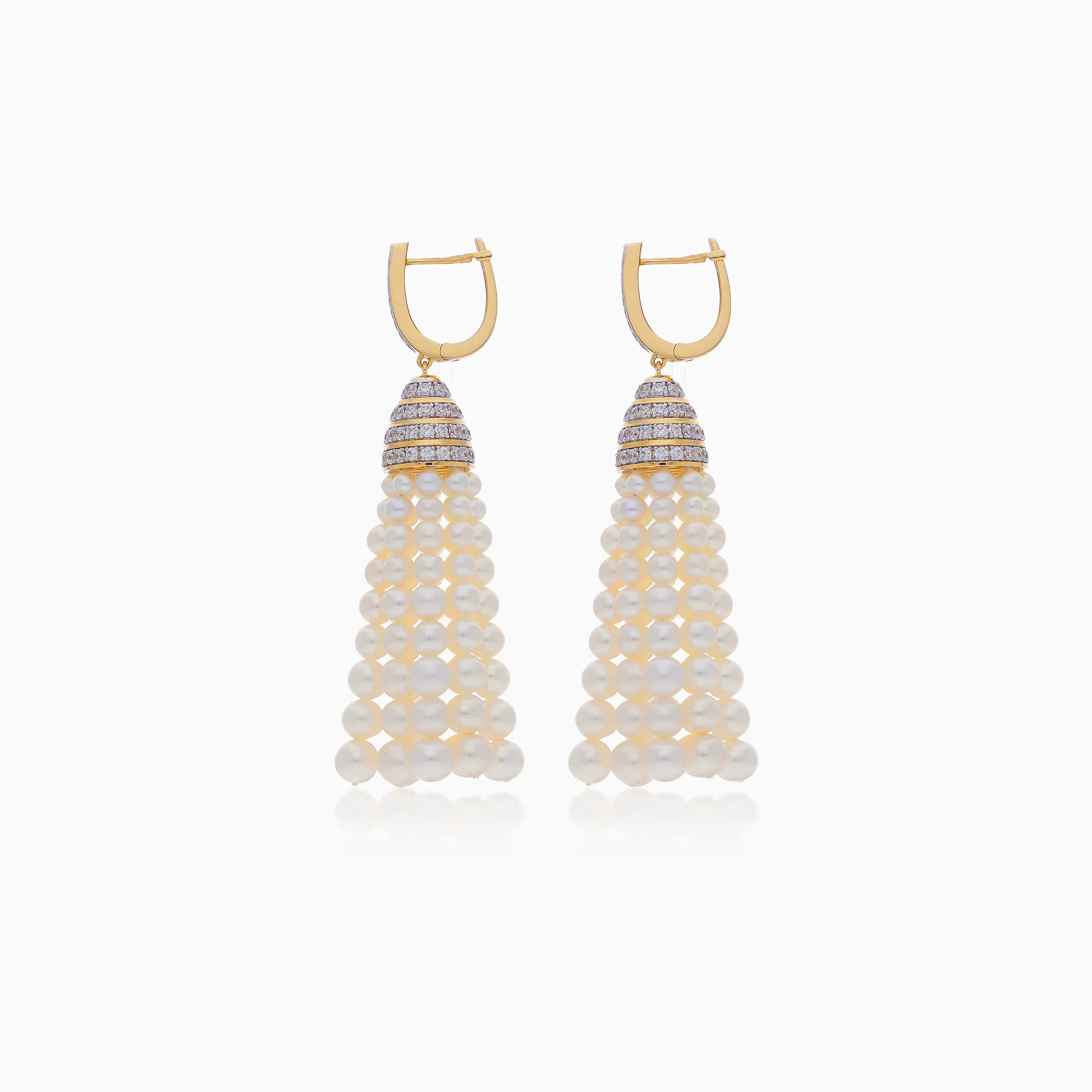 18k Yellow Gold Earrings with Zircon Stones and Dangling Pearls | Danah Collection - Image 3