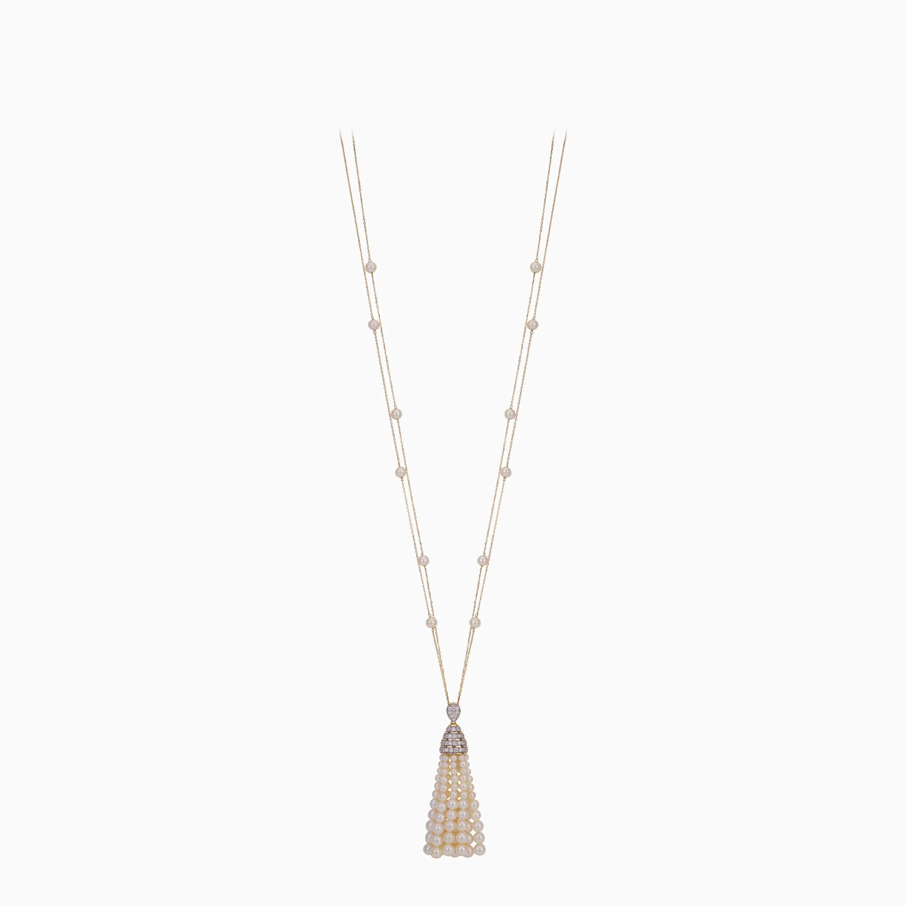 18k Yellow Gold Long Necklace with Pearls & Zircon Stones | Danah Collection - Image 3