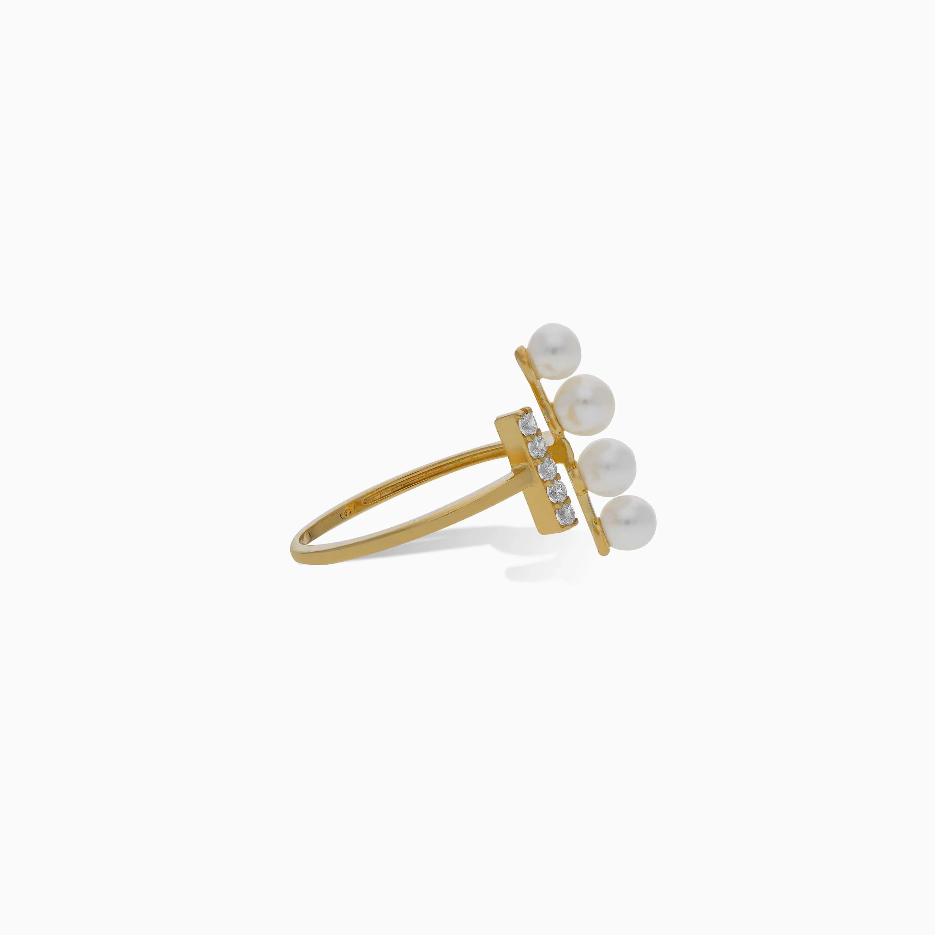 18K Yellow Gold Ring Decorated with Pearls and Zircon Stones - Danah Collection - Image 3