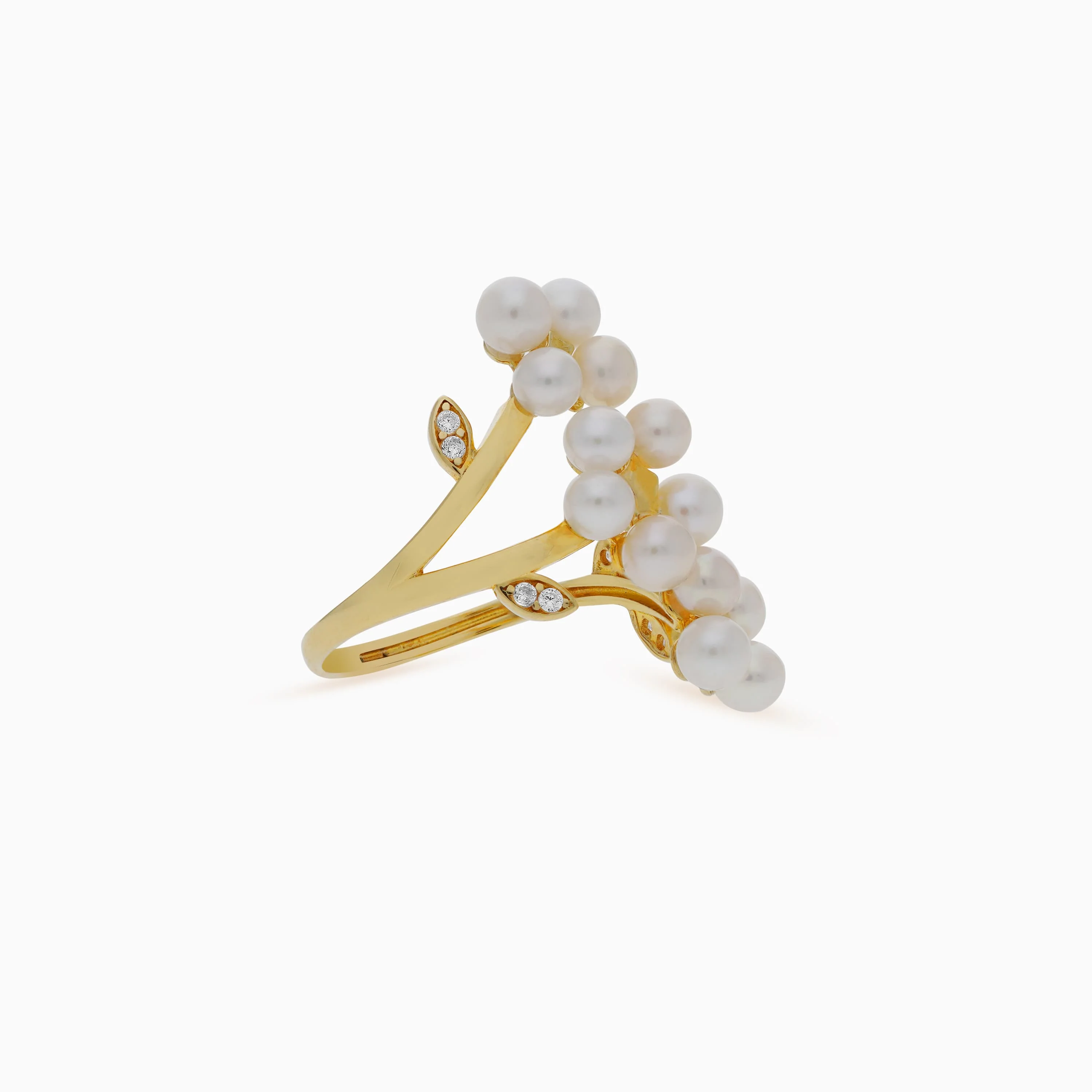 18k Yellow Gold Ring with Pearls and Zircon Stones | Danah Collection - Image 4