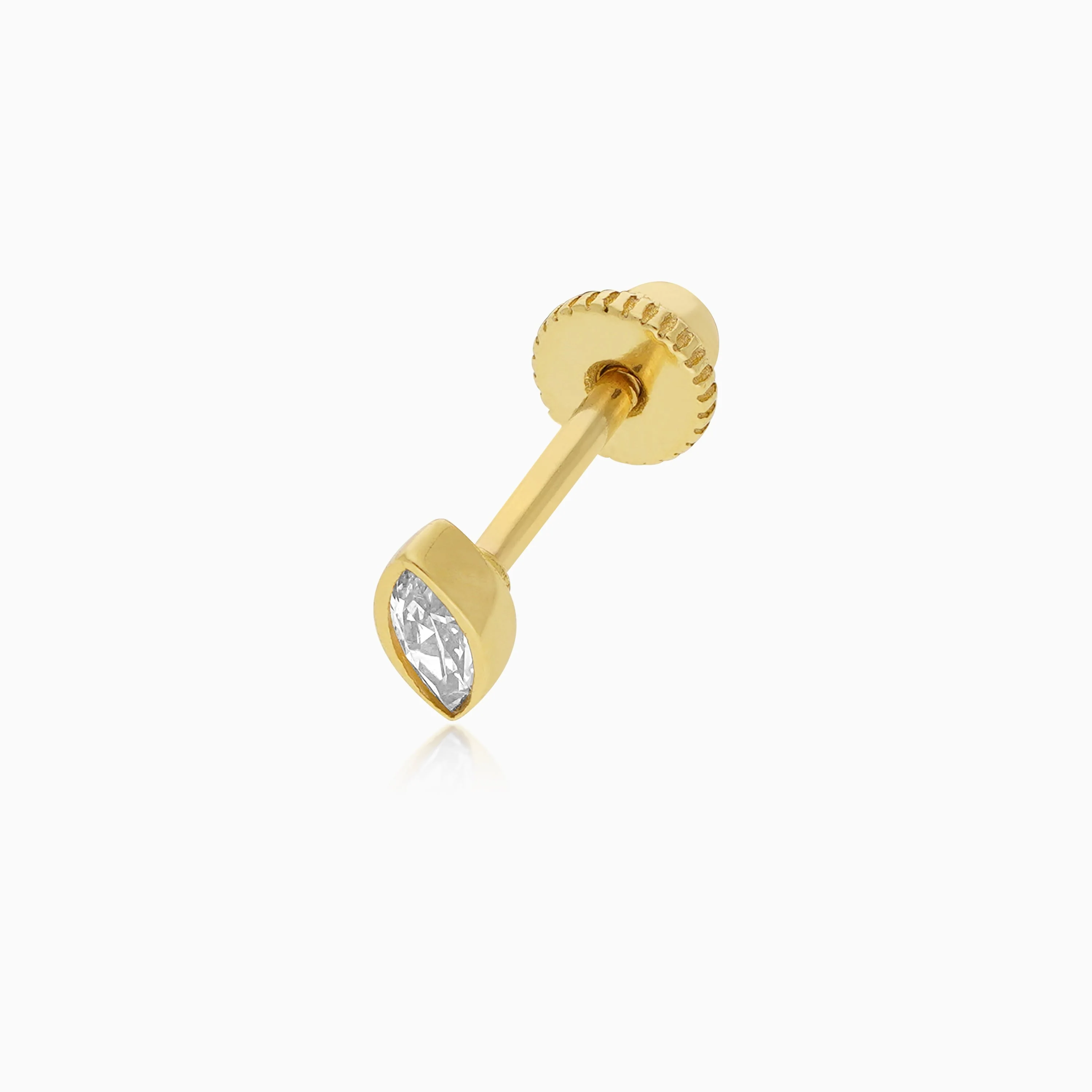 18K Yellow Gold Eye shape Piercing with zircon stone - Image 3