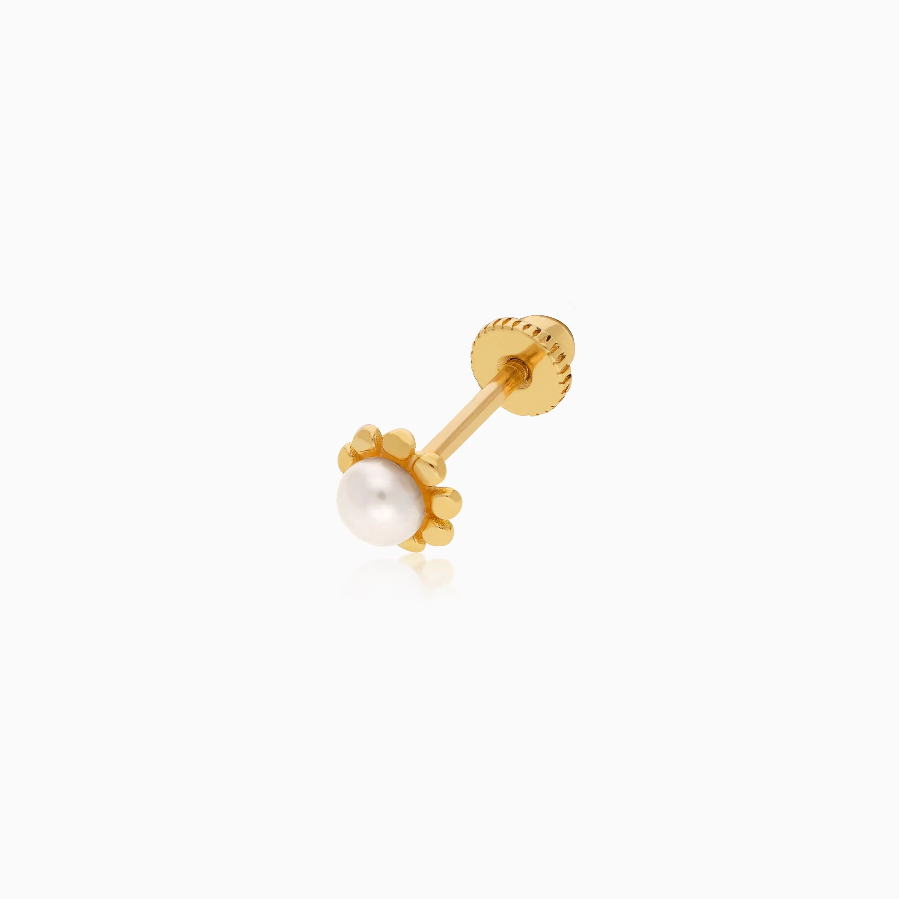18K Yellow Gold Pearl Stud Piercing - Image 3