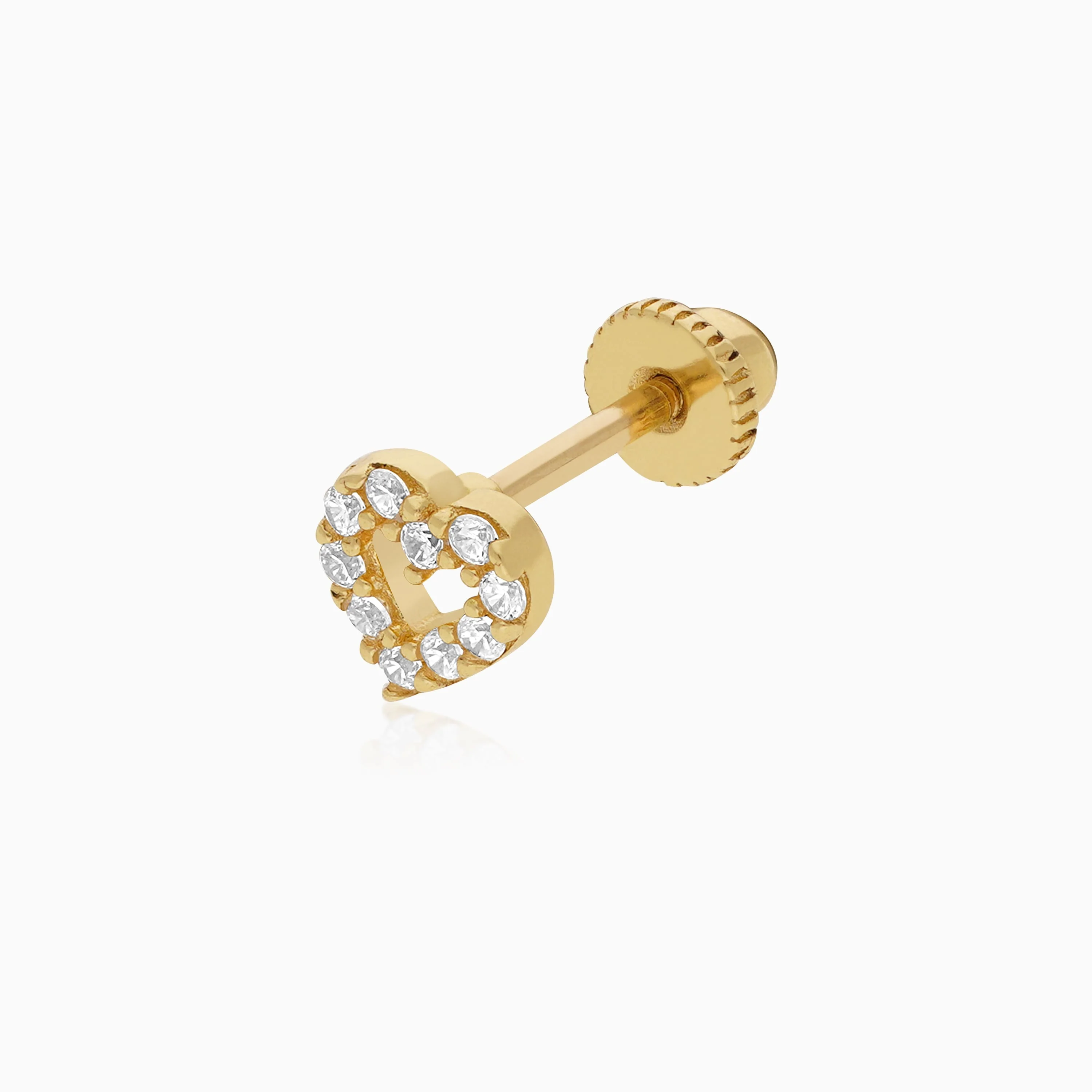 18K Yellow Gold Heart Stud Earrings with Zircon – Jawhara Piercing Collection - Image 3