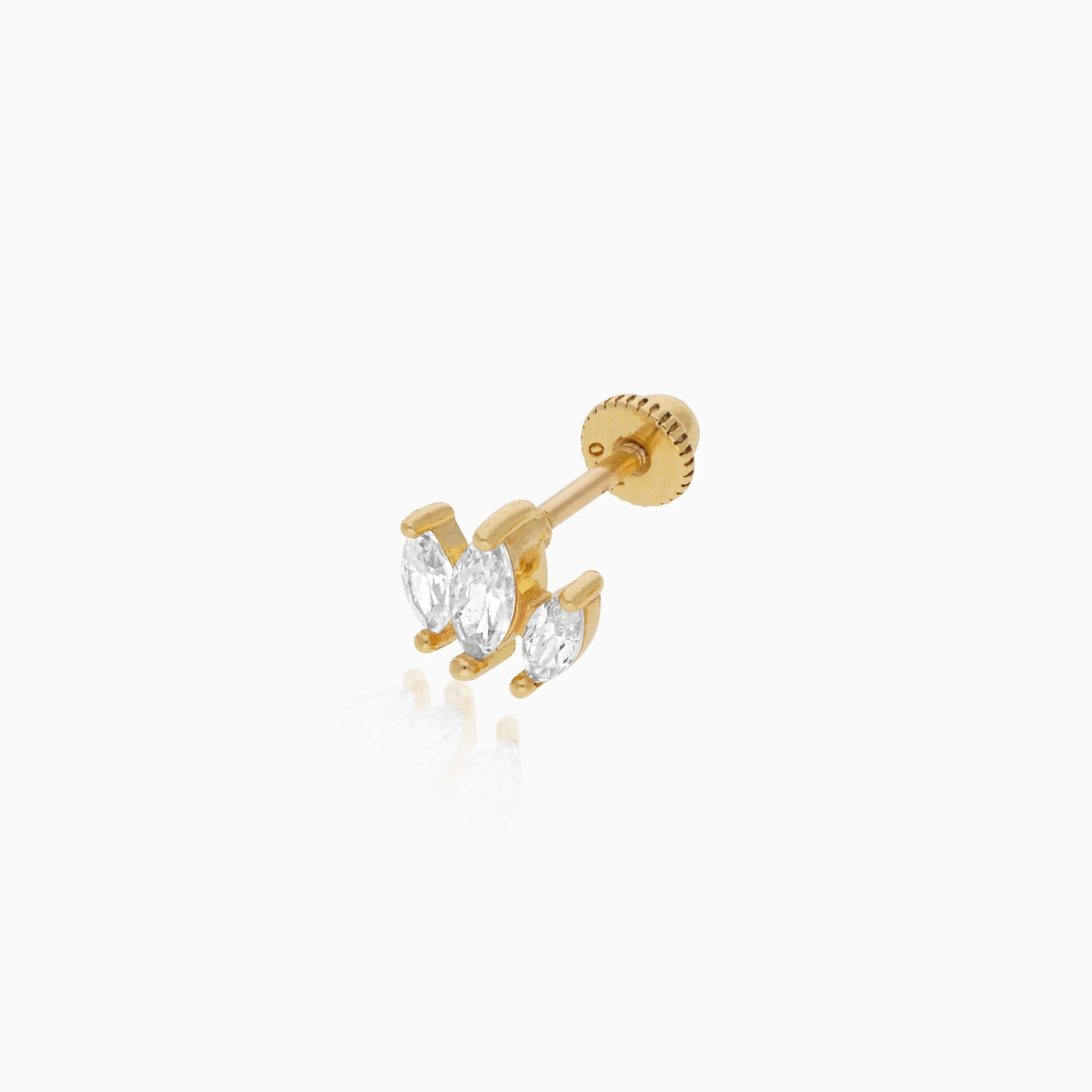 18K Yellow Gold Lotus Petal Stud Piercing with Zircon stones - Image 3