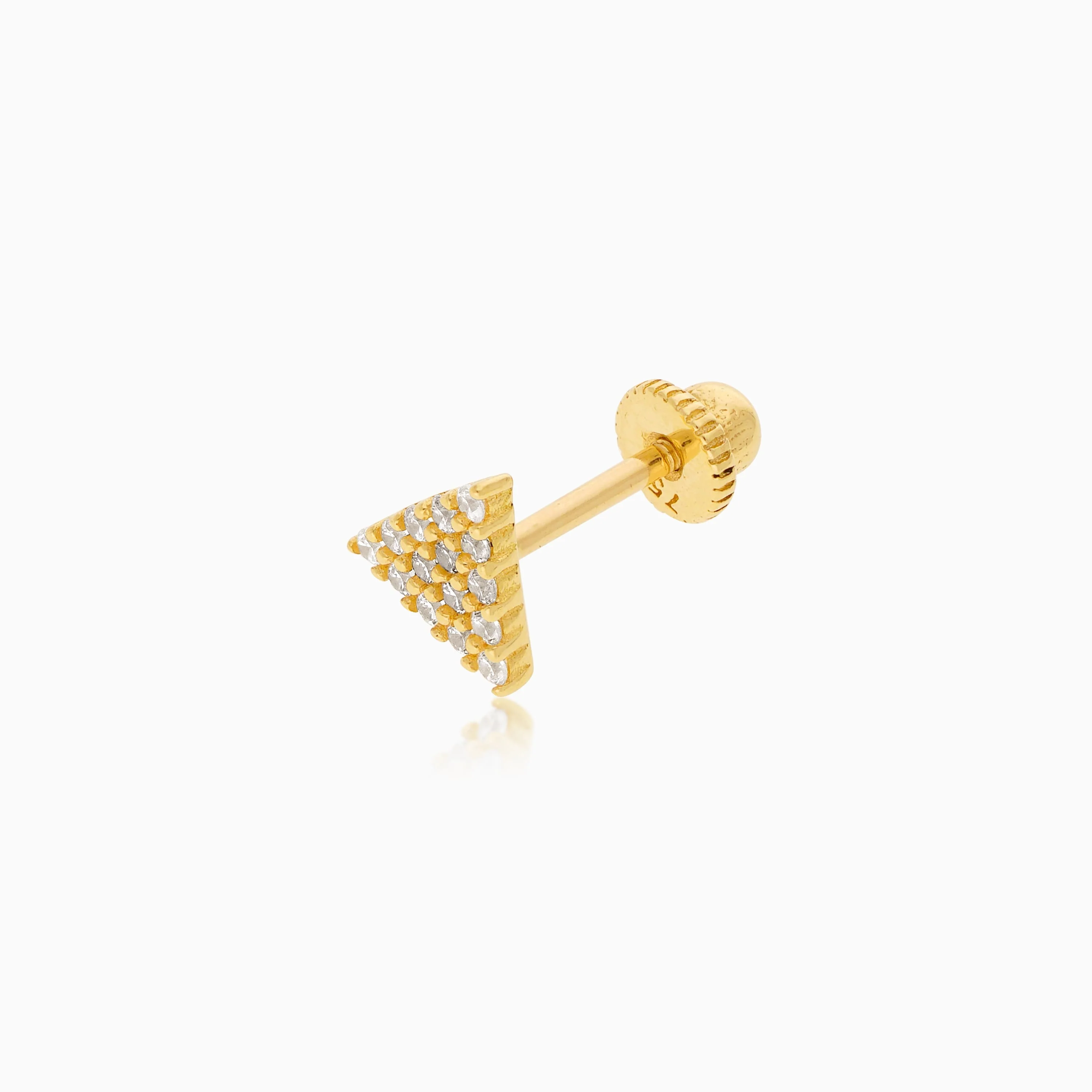 18K Yellow Gold Triangle Stud Earrings with Zircons – Jawhara Piercing Collection - Image 3