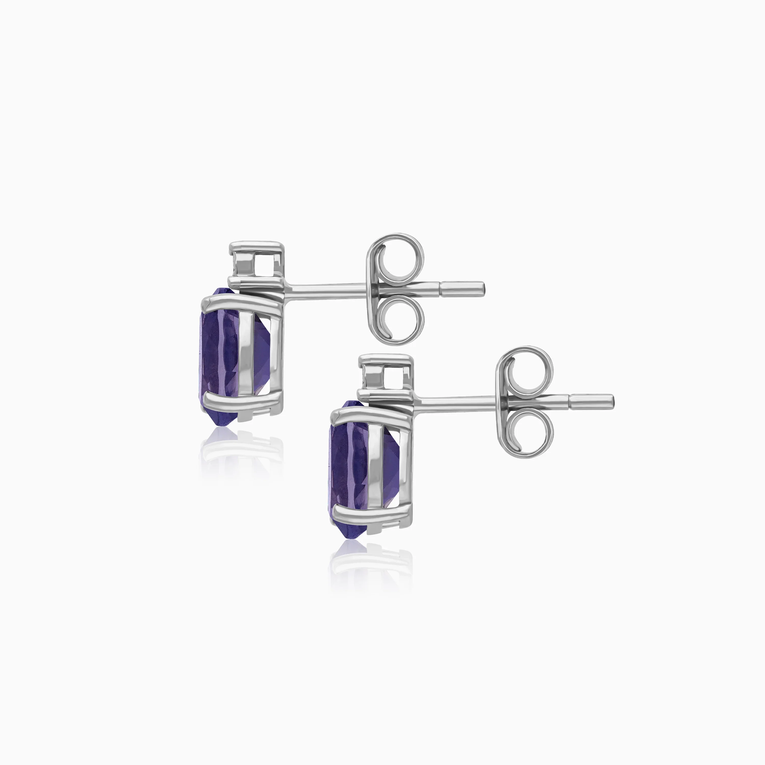 Premium Iolite and Natural Diamond Stud Earrings in 18k White Gold - Image 3