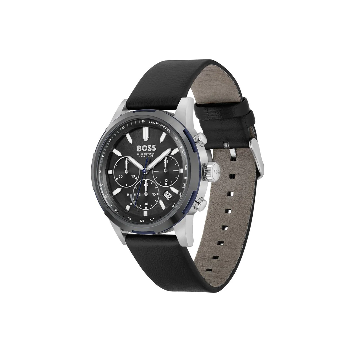 Boss Watch Quartz movement in a Round case with Black Leather Strap and Grey Dial - Image 3