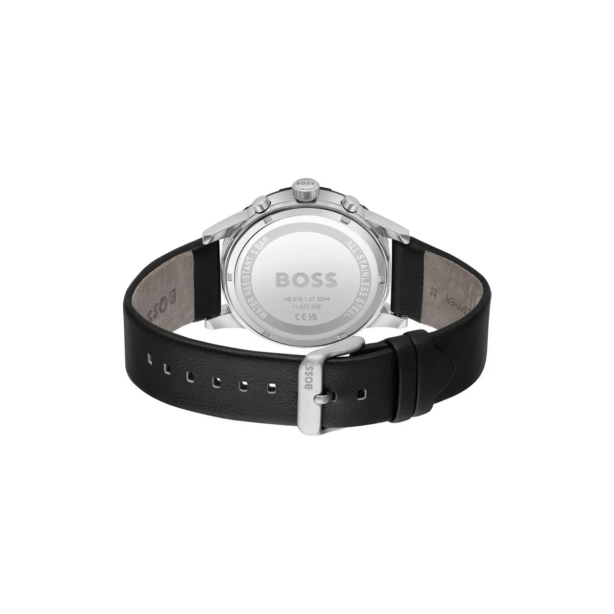 Boss Watch Quartz movement in a Round case with Black Leather Strap and Grey Dial - Image 4