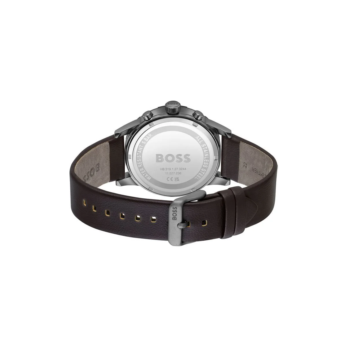 Boss Watch Quartz Solar movement in a Round case with Brown Leather Strap and Blue Dial - Image 4