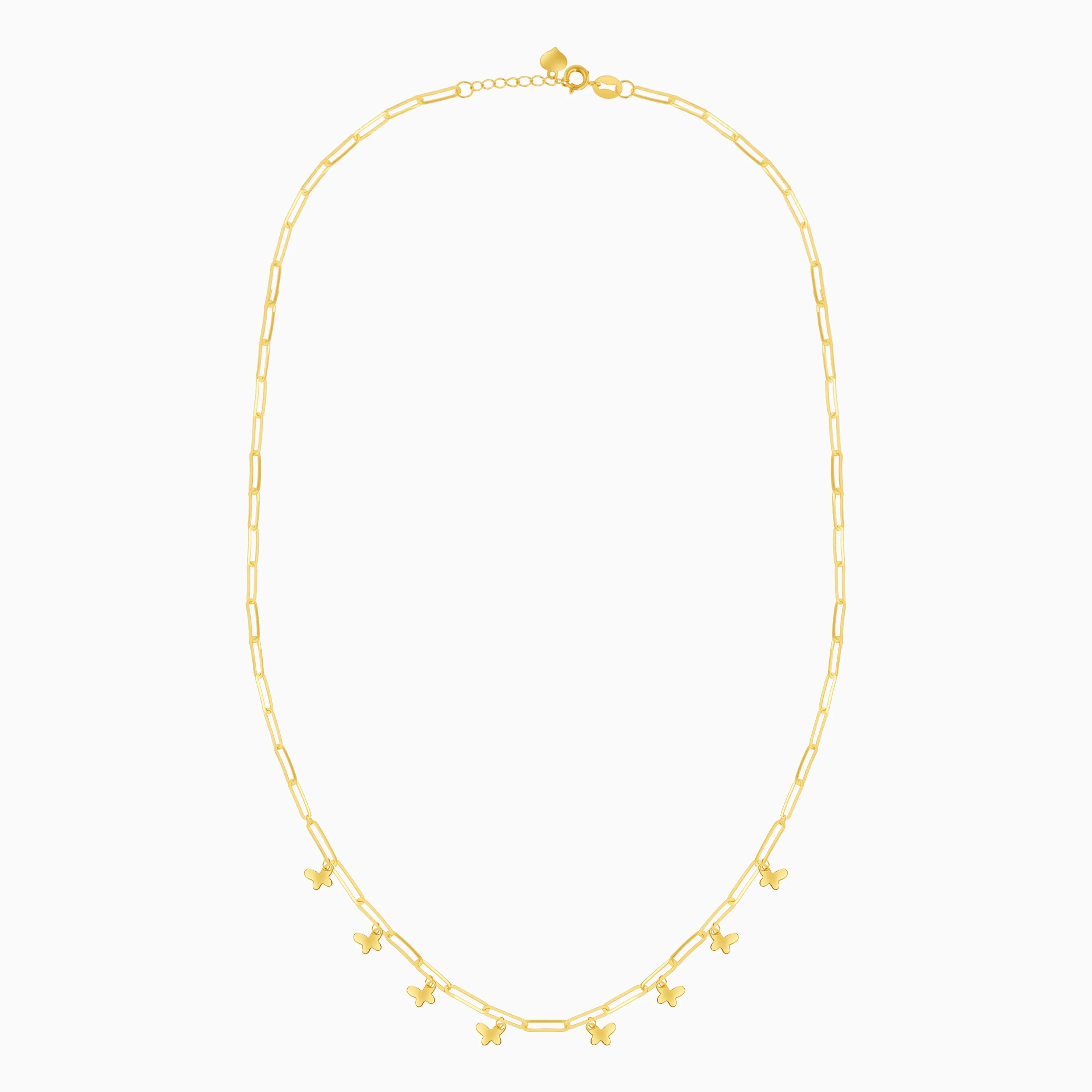 Rectangular Paperclip Necklace in 18k yellow gold with hanging butterflies | Jawhara Collection - Image 3