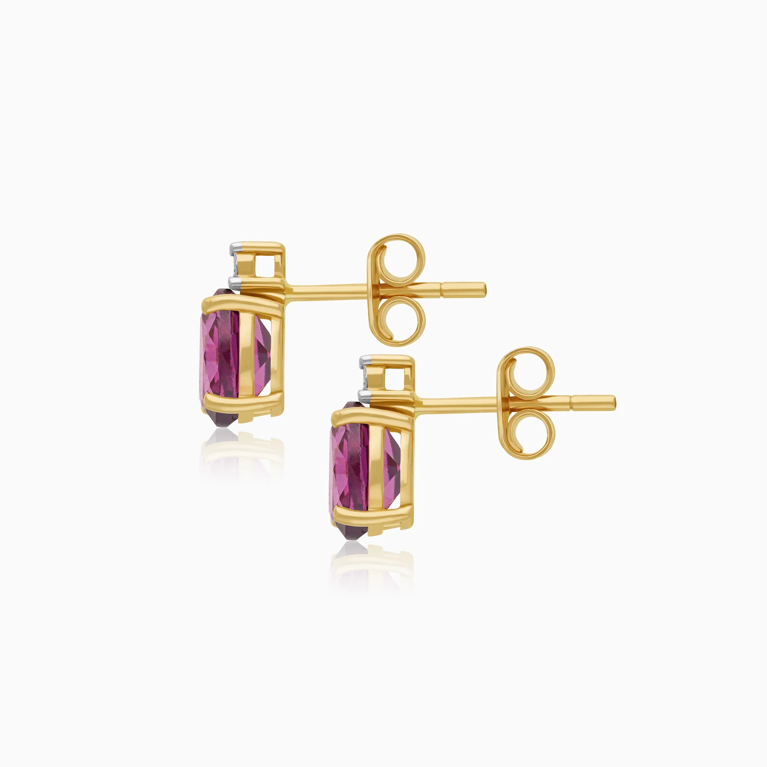 Romantic Rhodolite Garnet & Natural Diamond Earrings in 18k Yellow Gold | Colour Classic Collection - Image 3
