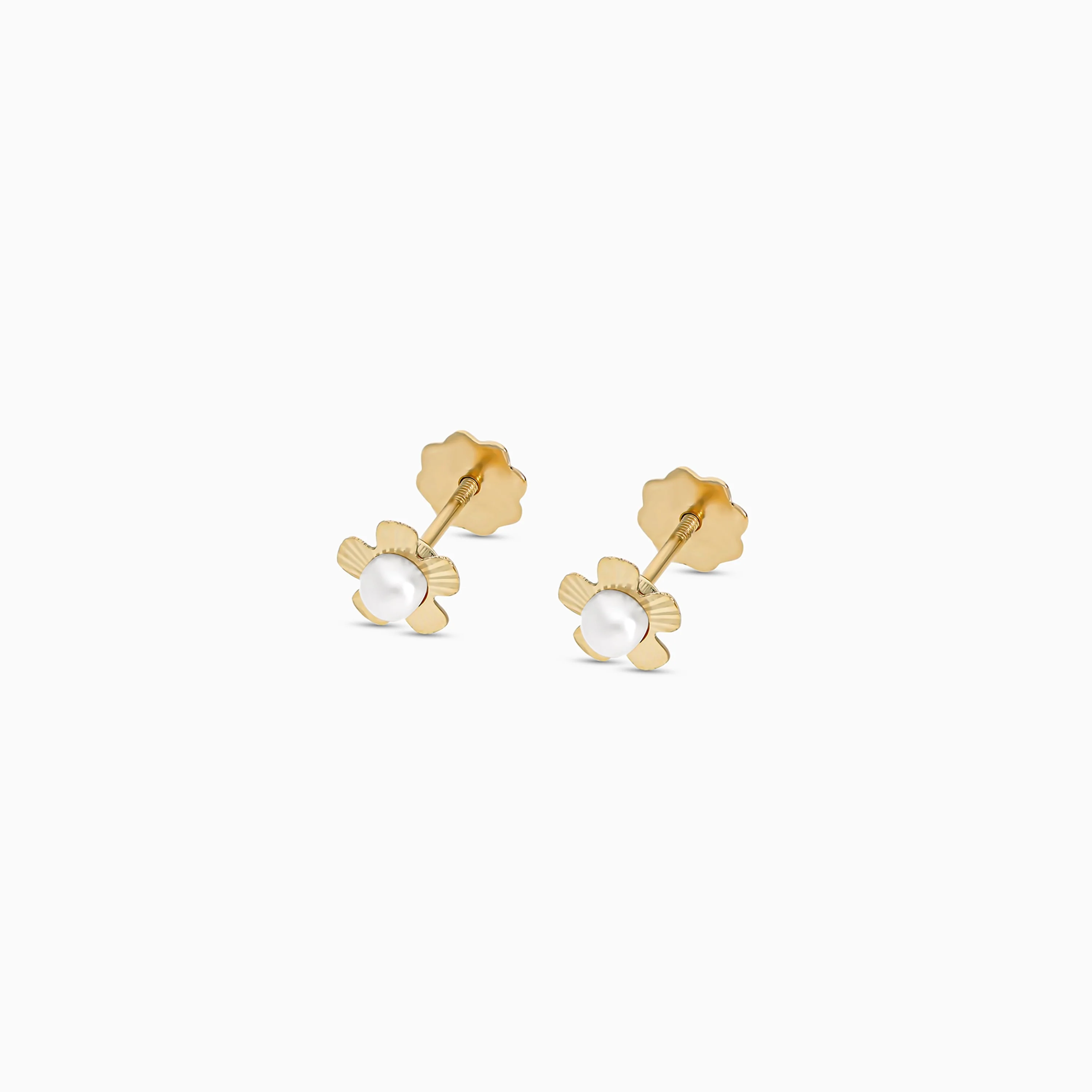 Shop 18K Flower Earrings in Gold with Center Pearl for Your Kids - Image 2