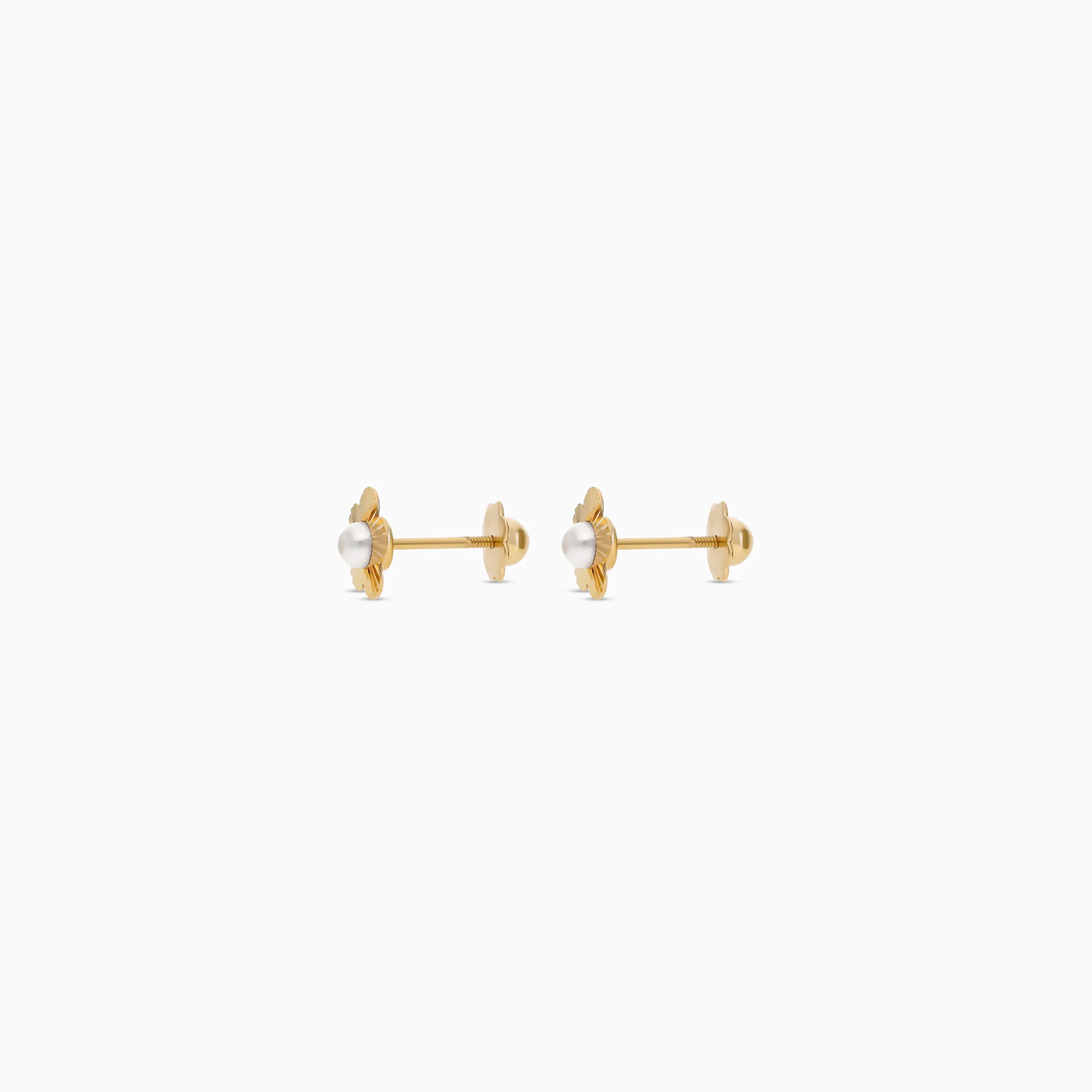 Shop 18K Flower Earrings in Gold with Center Pearl for Your Kids - Image 3
