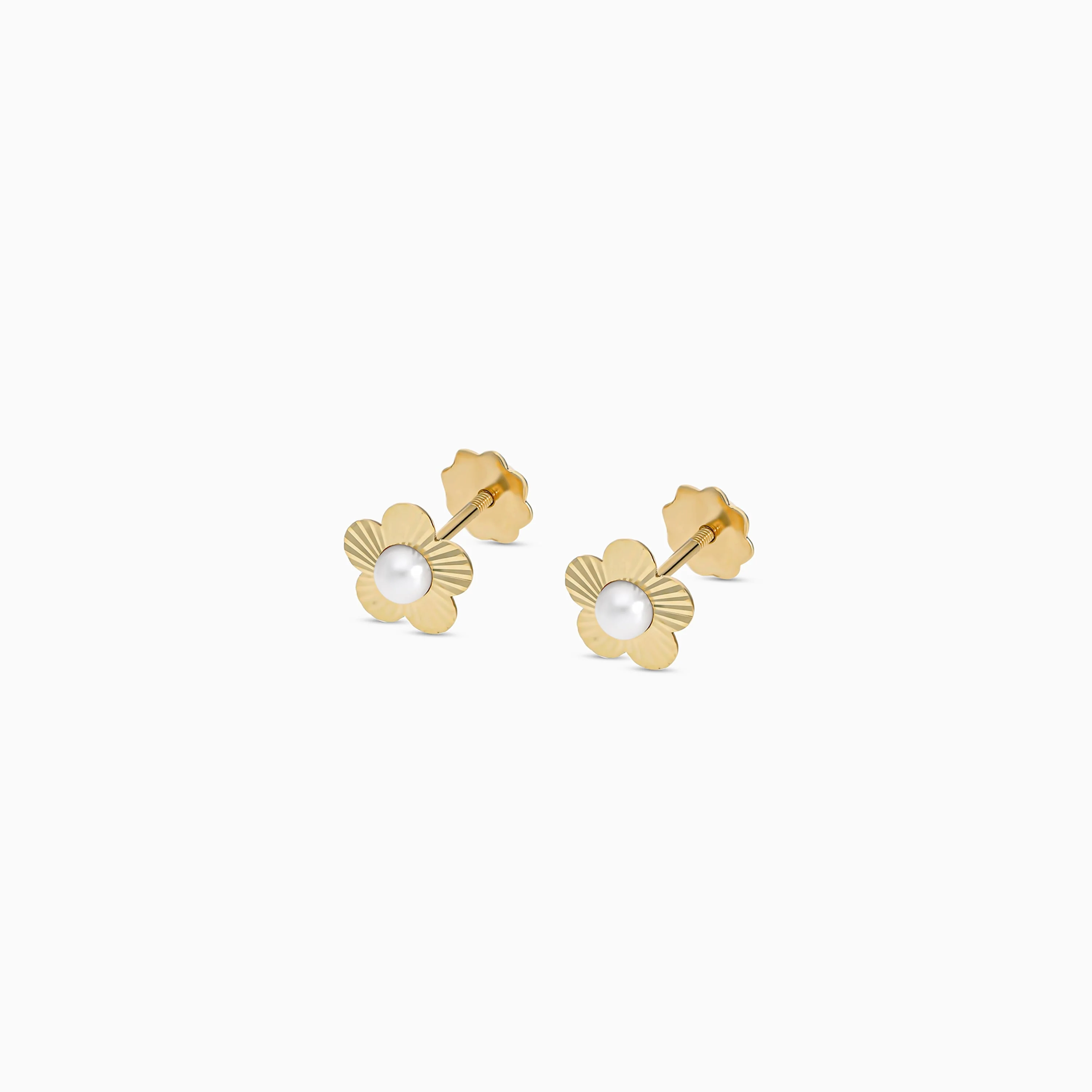 Shop 18K Gold Flower Earrings with Centered White Pearls for Kids - Image 2