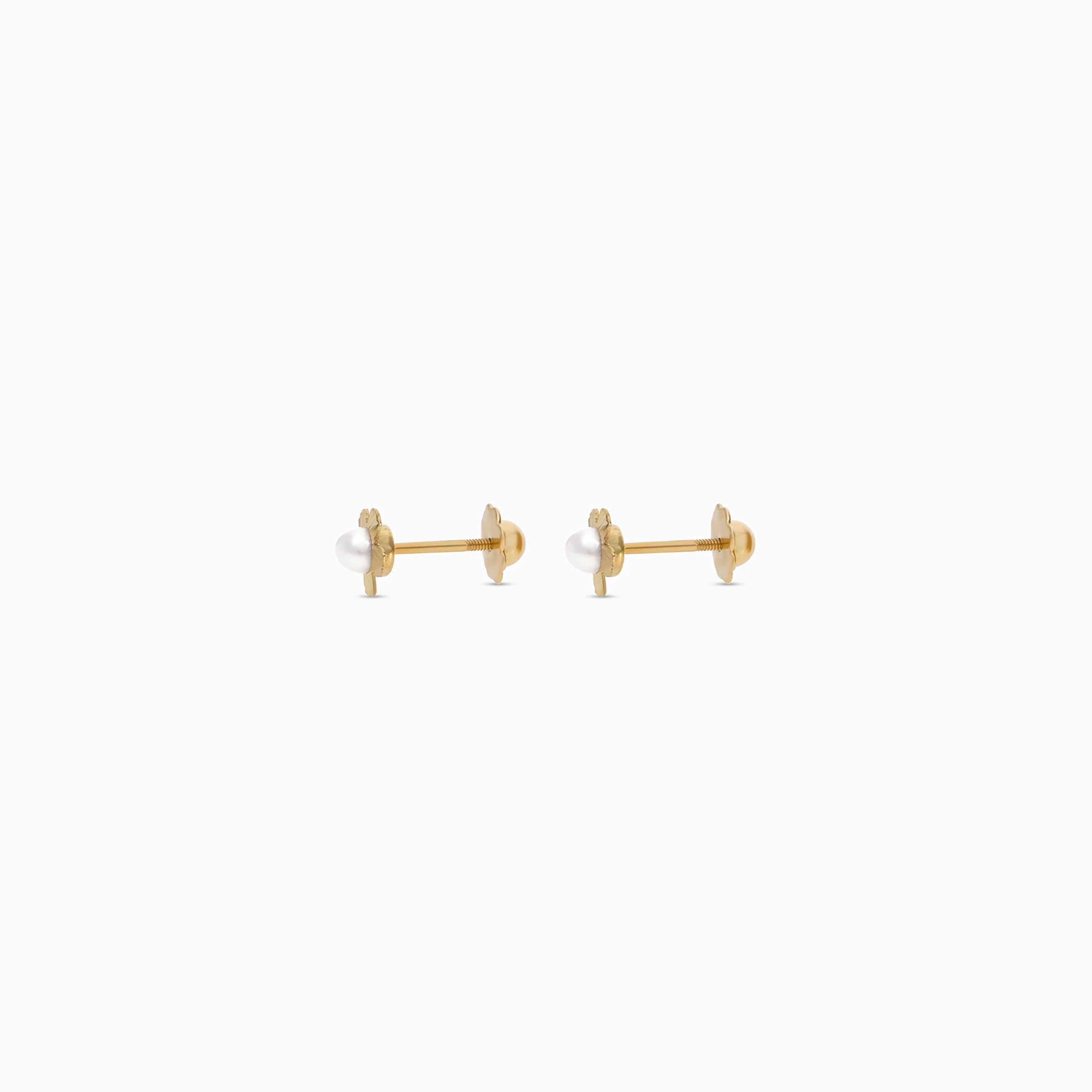 Shop 18K Gold Flower Earrings with Centered White Pearls for Kids - Image 3