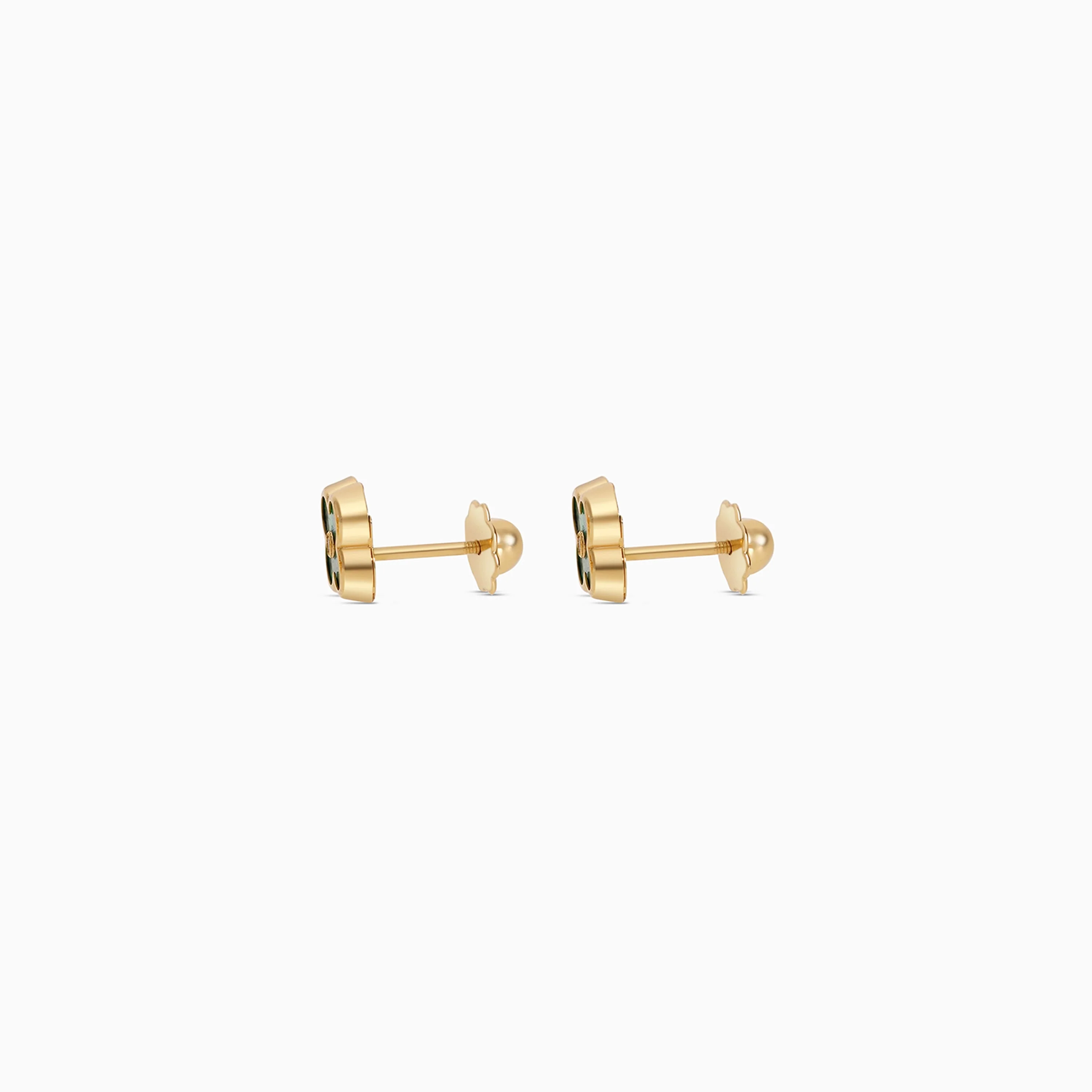 18k Yellow Gold Green Enamel Flower Earrings with Zircon Stone | Spanish Kids Collection - Image 3