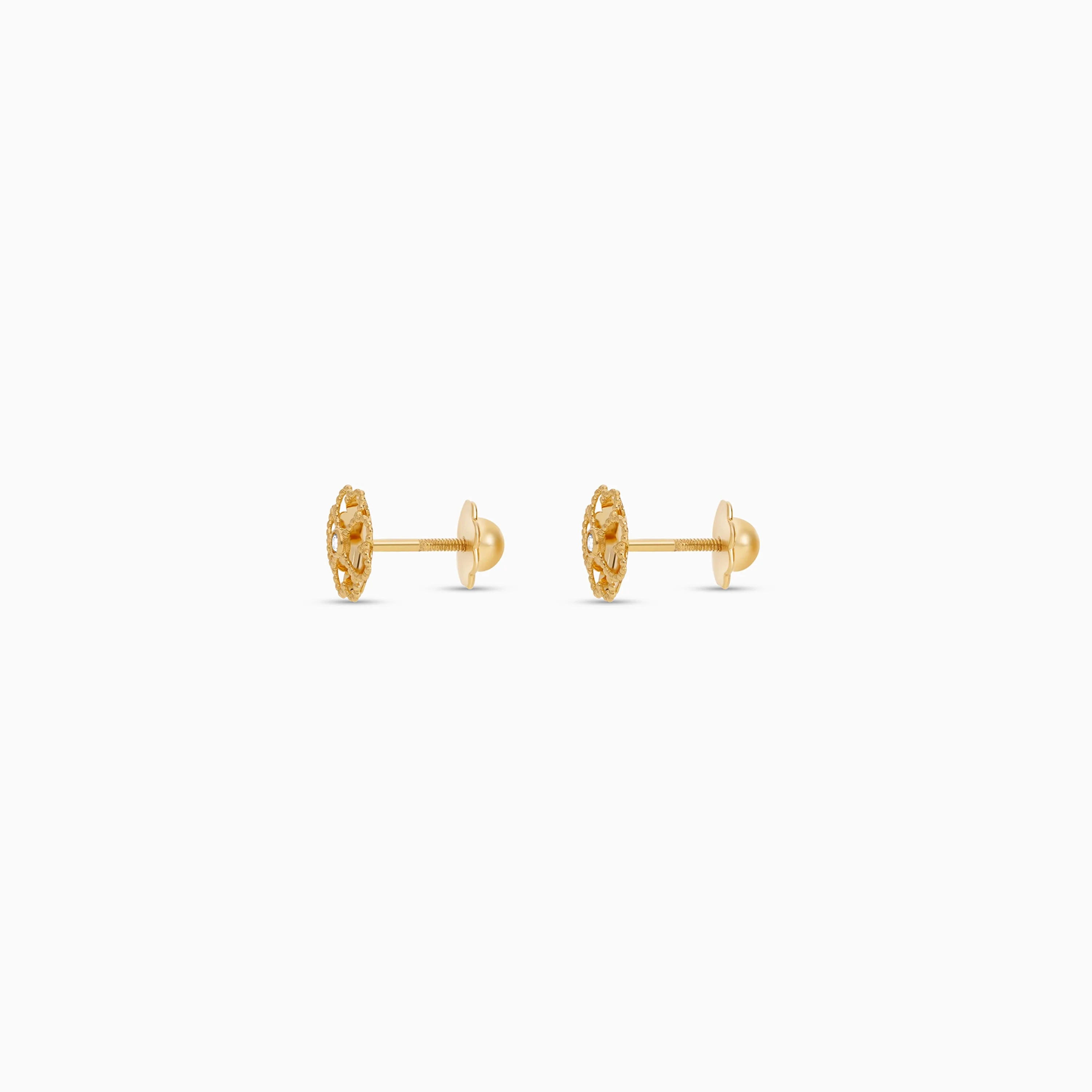 18k Yellow Gold Flower Kids Earrings with Zircon | Spanish Kids Collection - Image 3