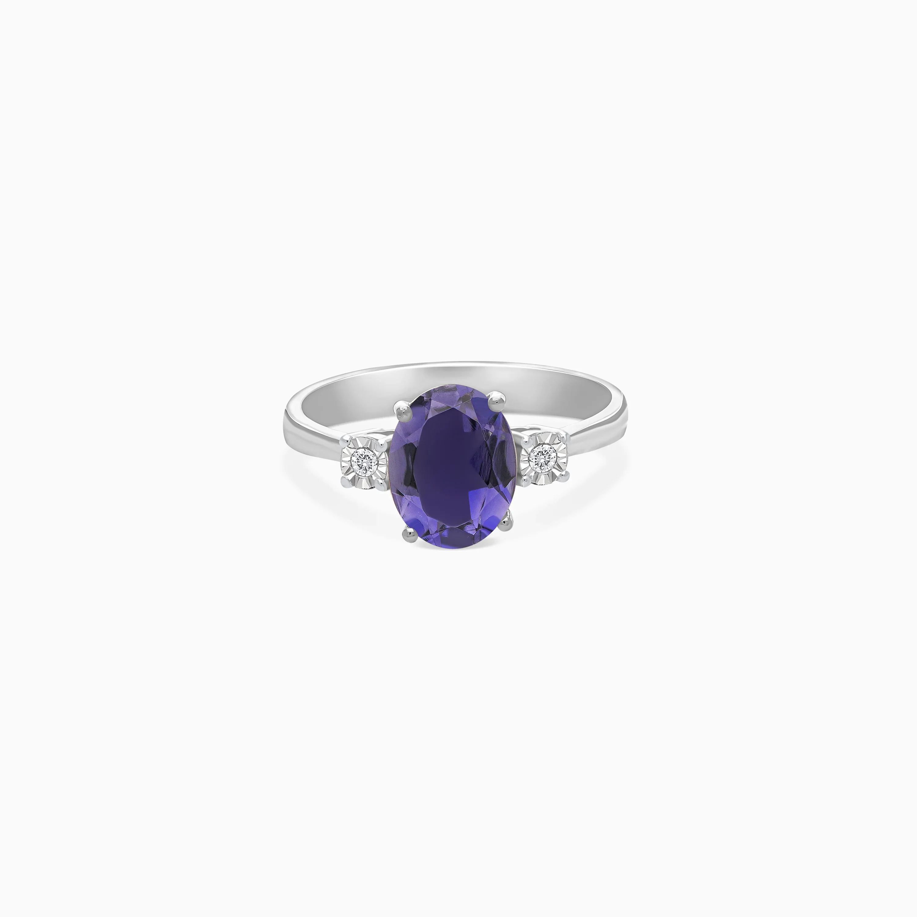Sophisticated Iolite and Natural Diamond Ring in 18k White Gold – Colour Classic - Image 2