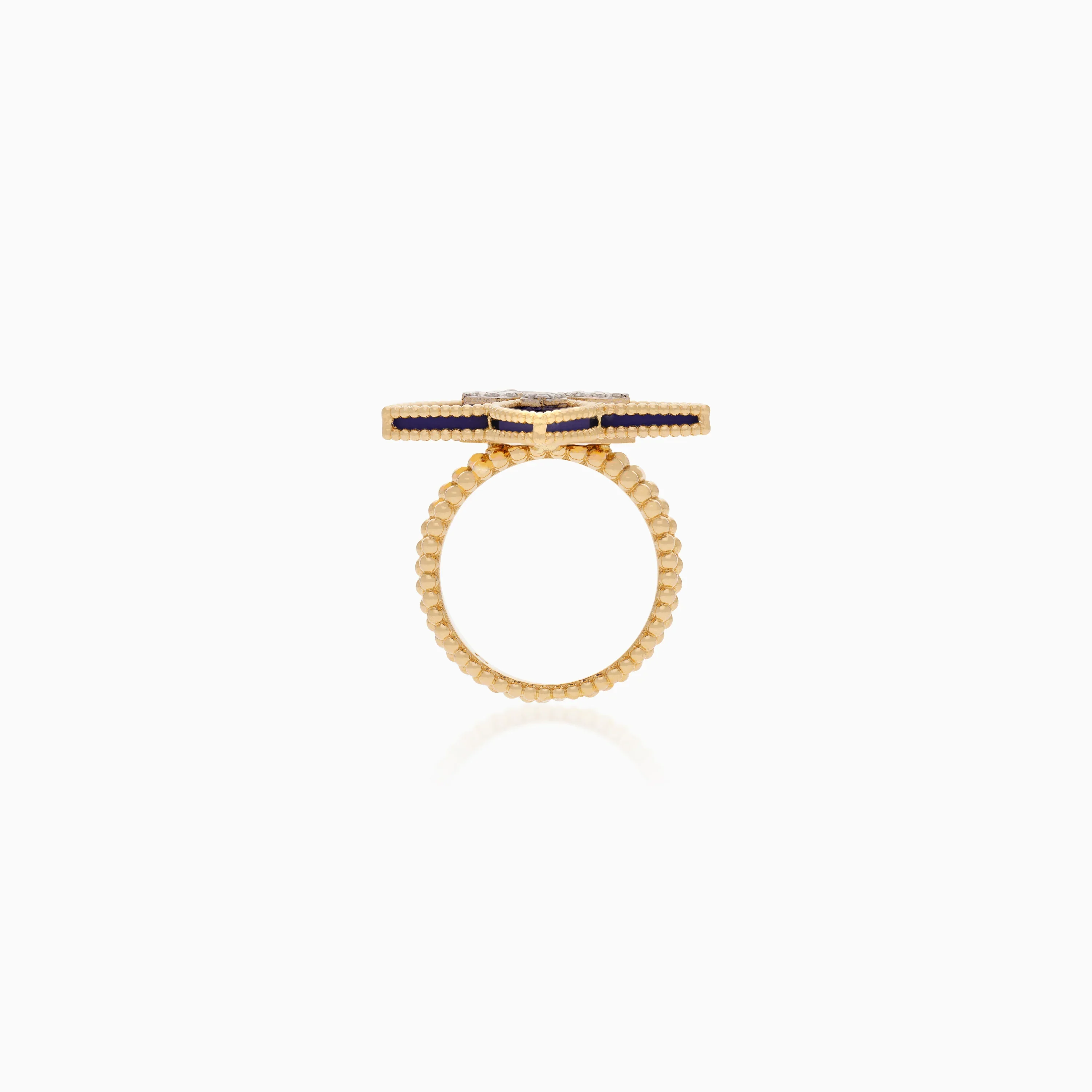 18K Yellow Gold Floral Ring with Diamonds and Lapis Lazuli - Fortuna Diamond Collection - Image 4